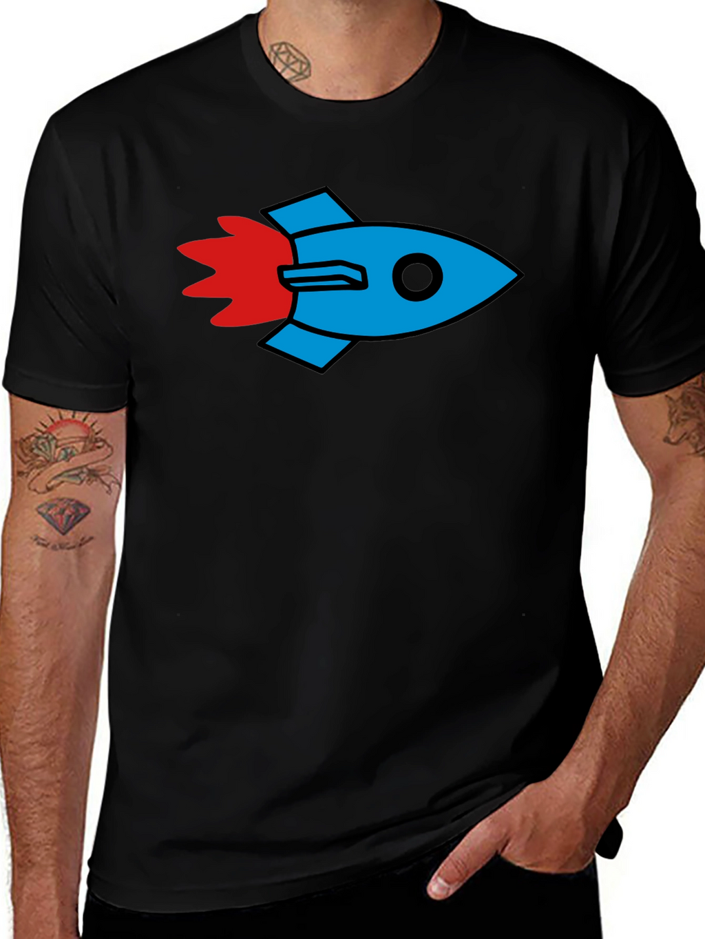 Rocket Graphic Black T-Shirt - Stylish & Unique