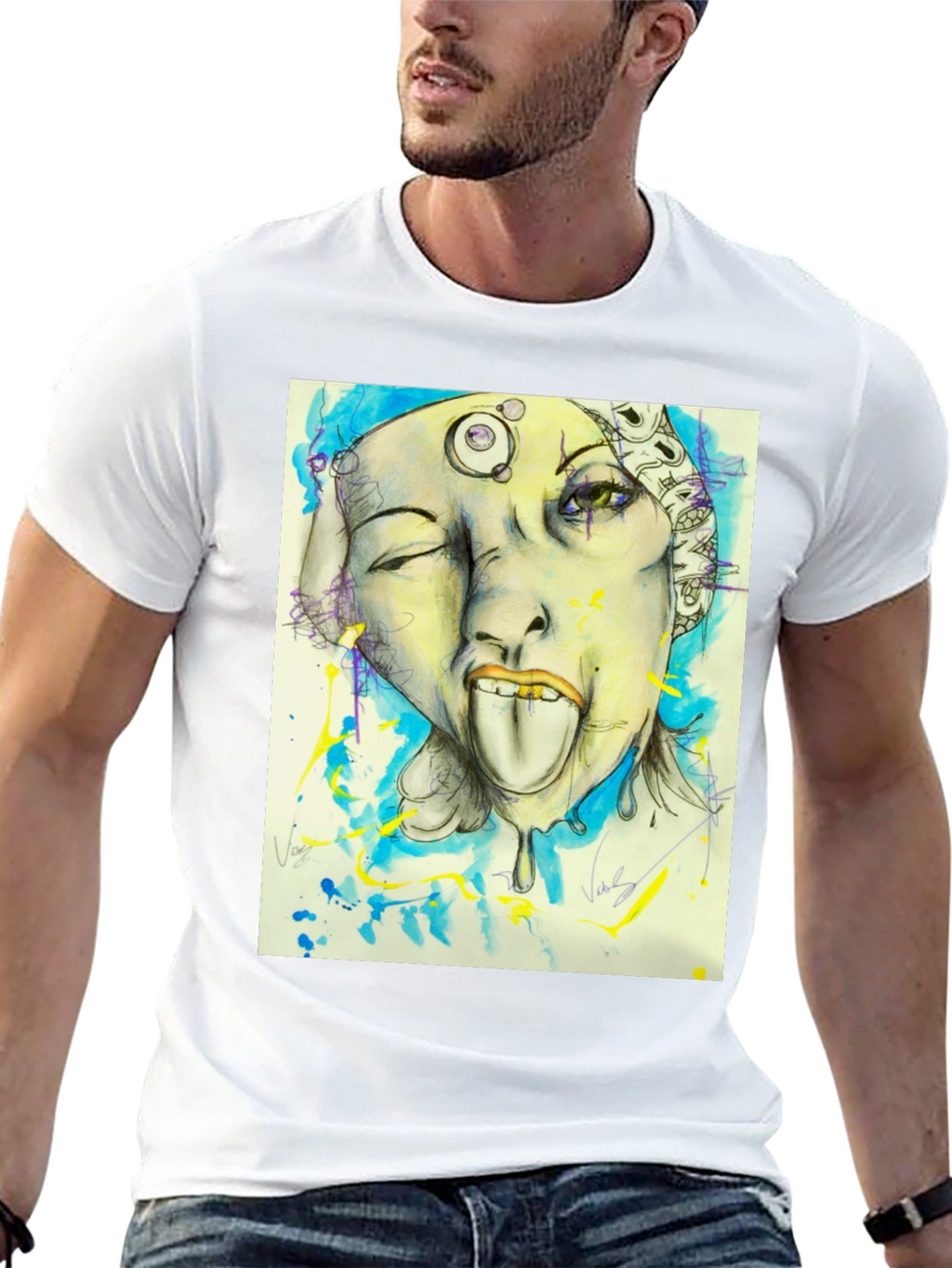 Unique Graphic Print Black Tee