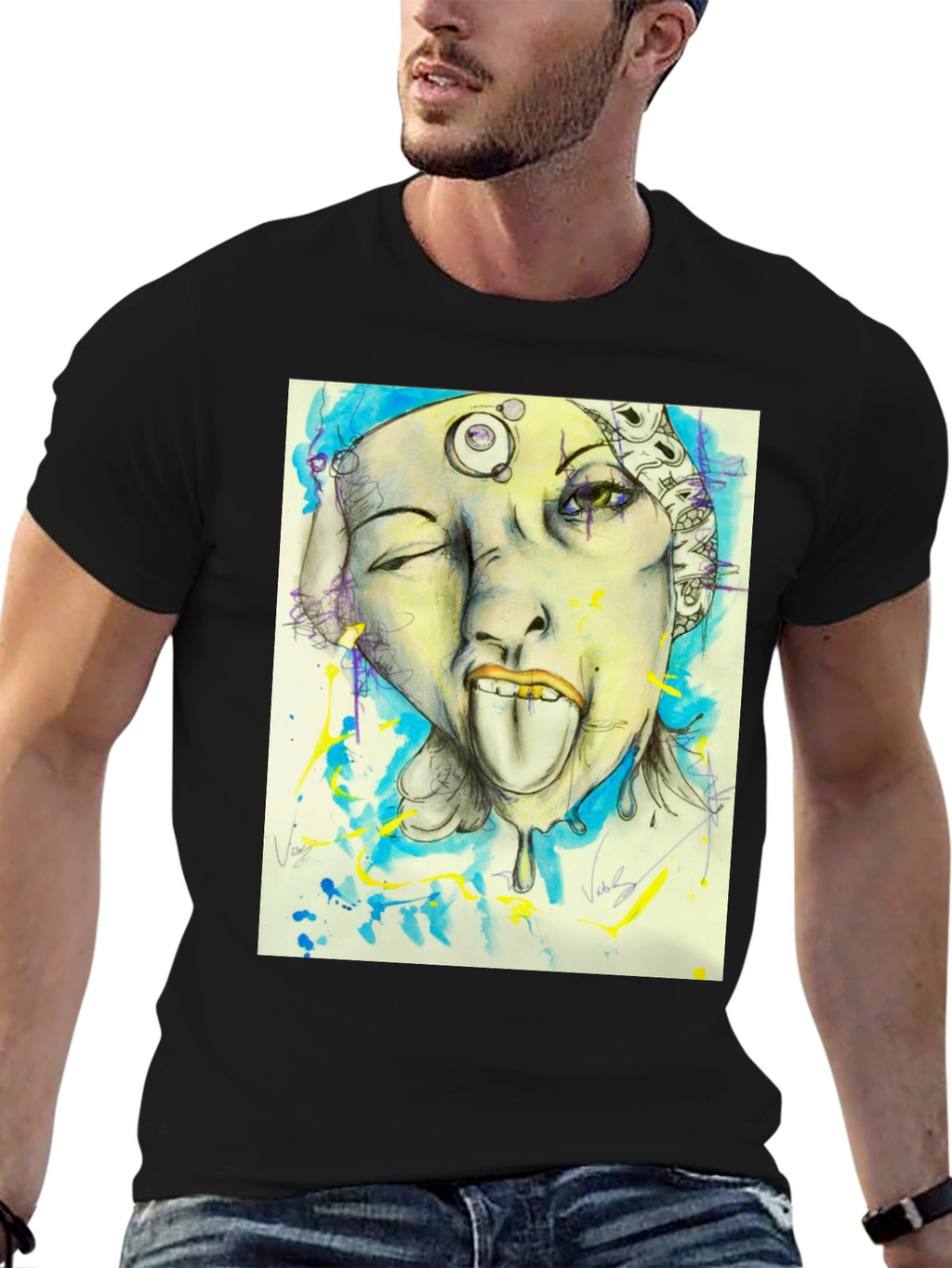 Unique Graphic Print Black Tee