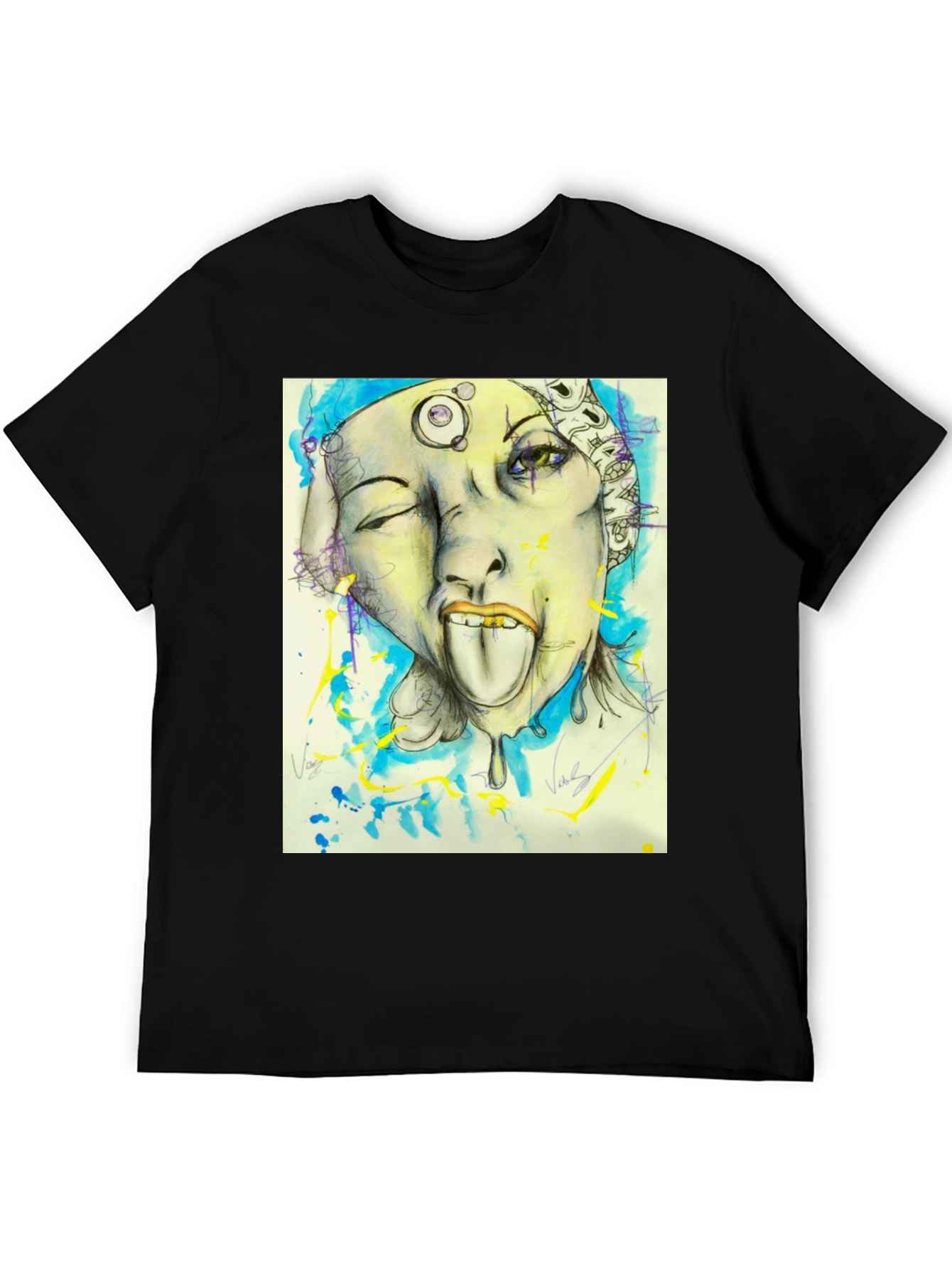 Unique Graphic Print Black Tee