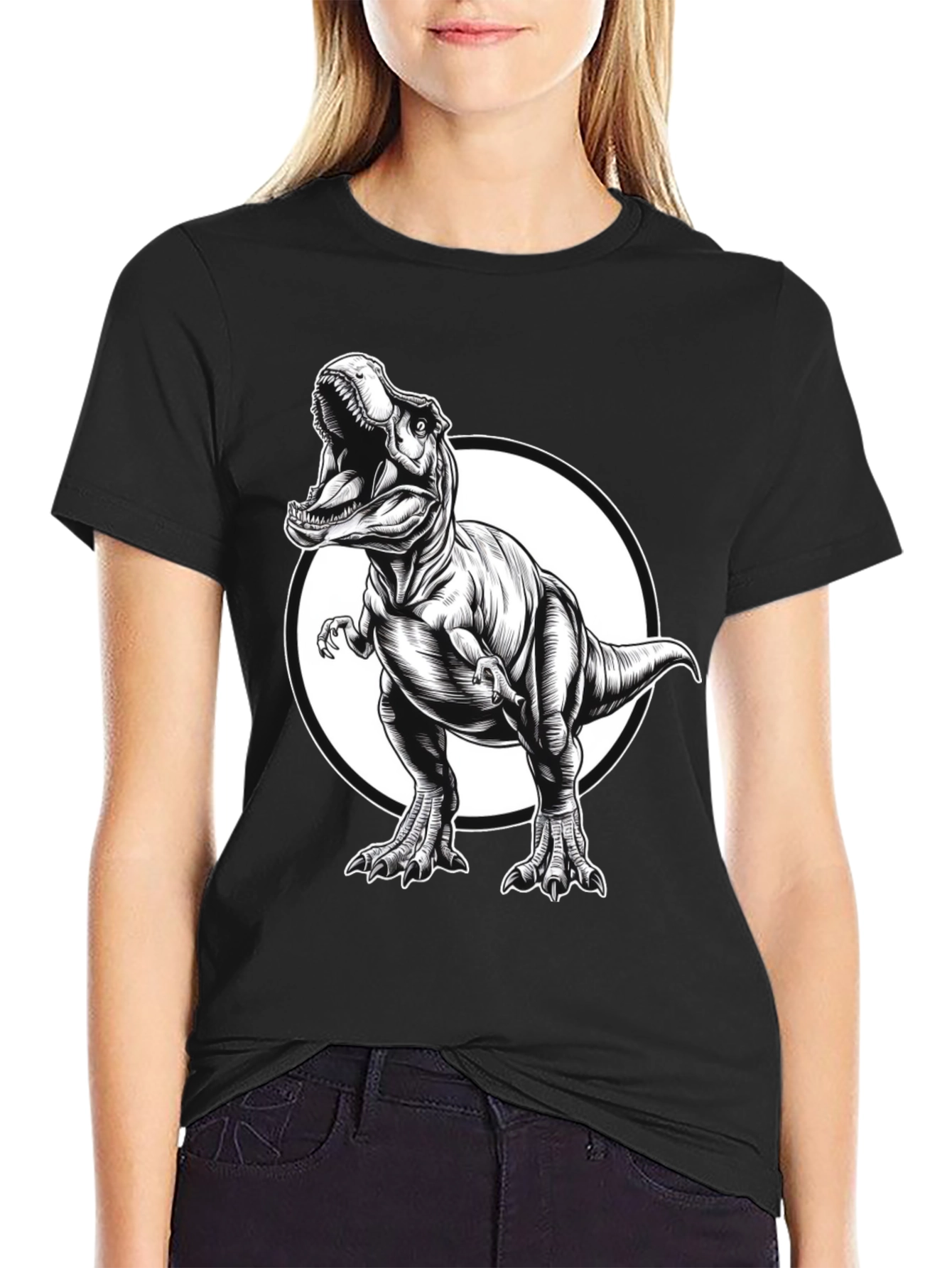 T-Rex Graphic Tee - Black Cotton Dinosaur Shirt
