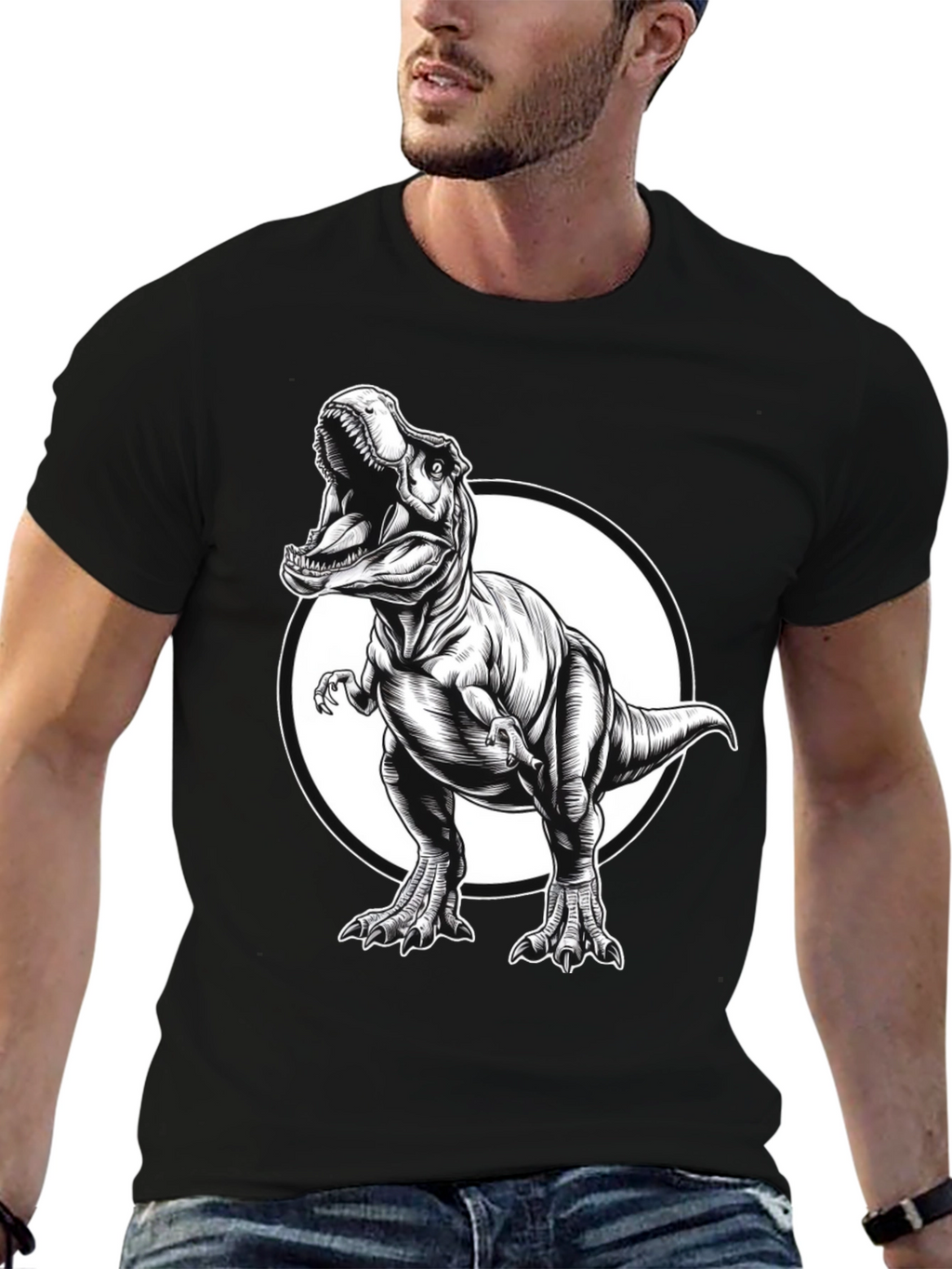 T-Rex Graphic Tee - Black Cotton Dinosaur Shirt