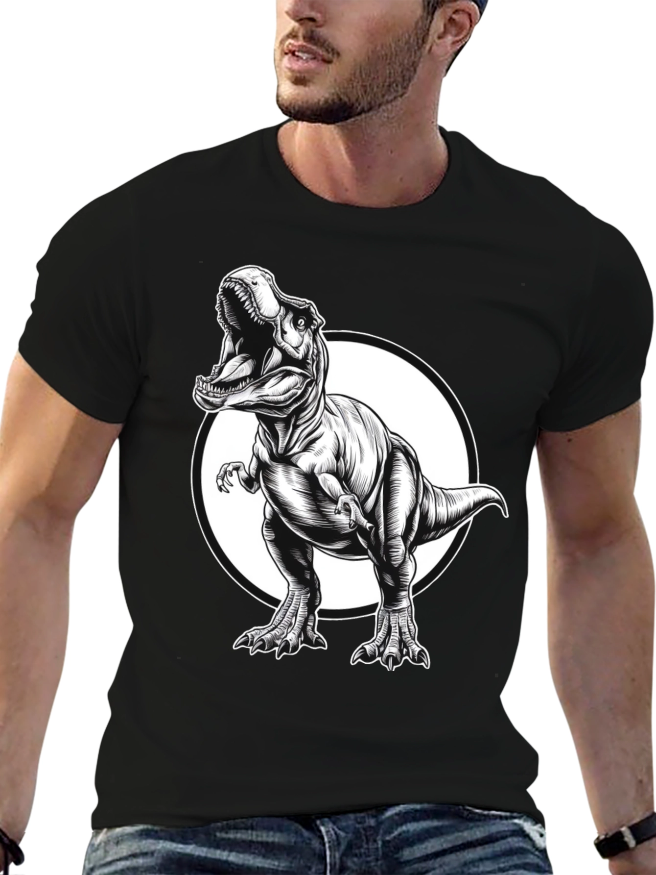T-Rex Graphic Tee - Black Cotton Dinosaur Shirt