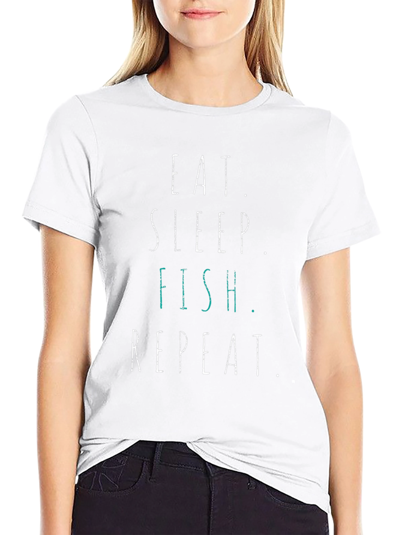 Eat Sleep Fish Repeat Black Graphic T-Shirt