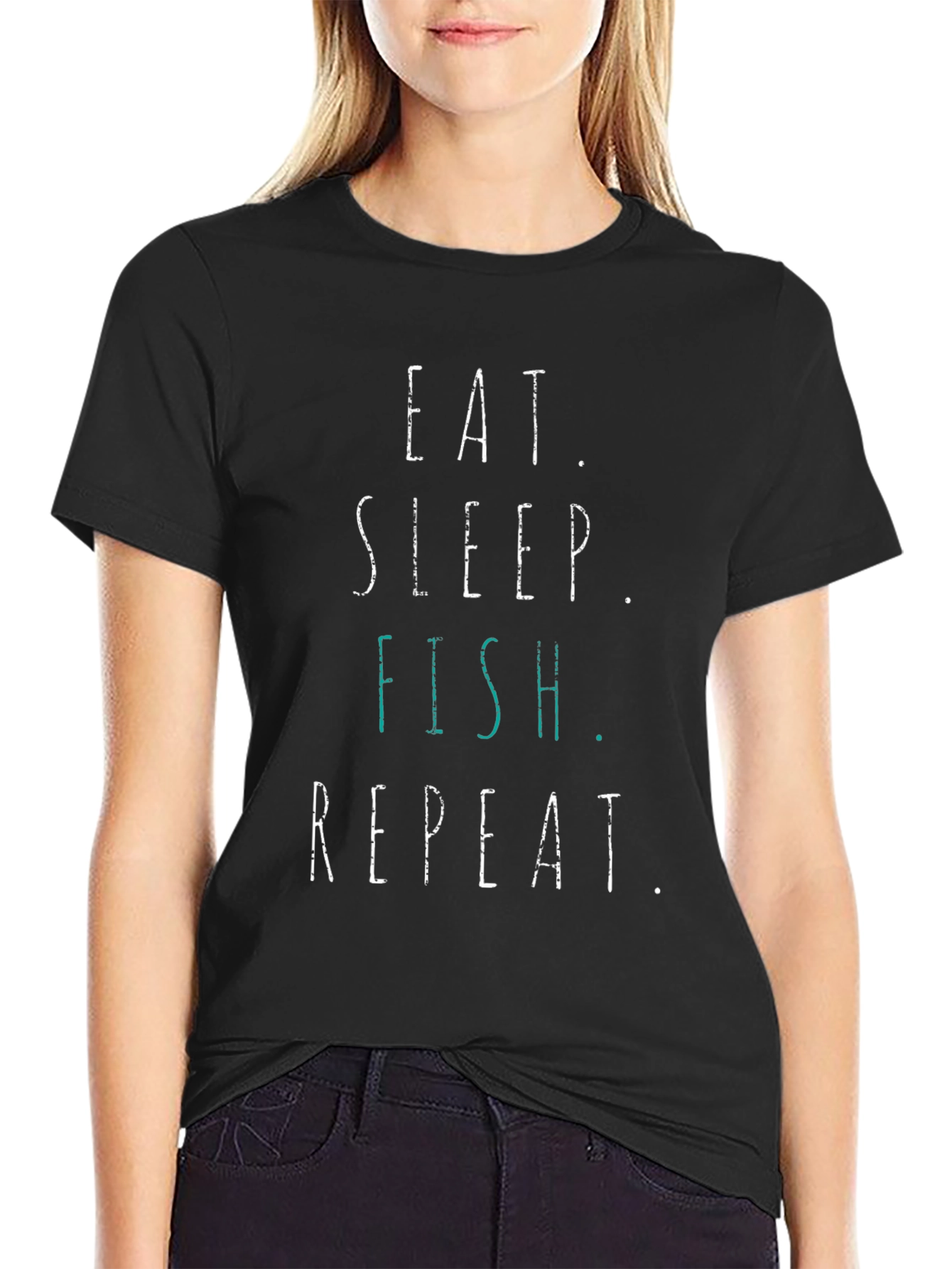 Eat Sleep Fish Repeat Black Graphic T-Shirt
