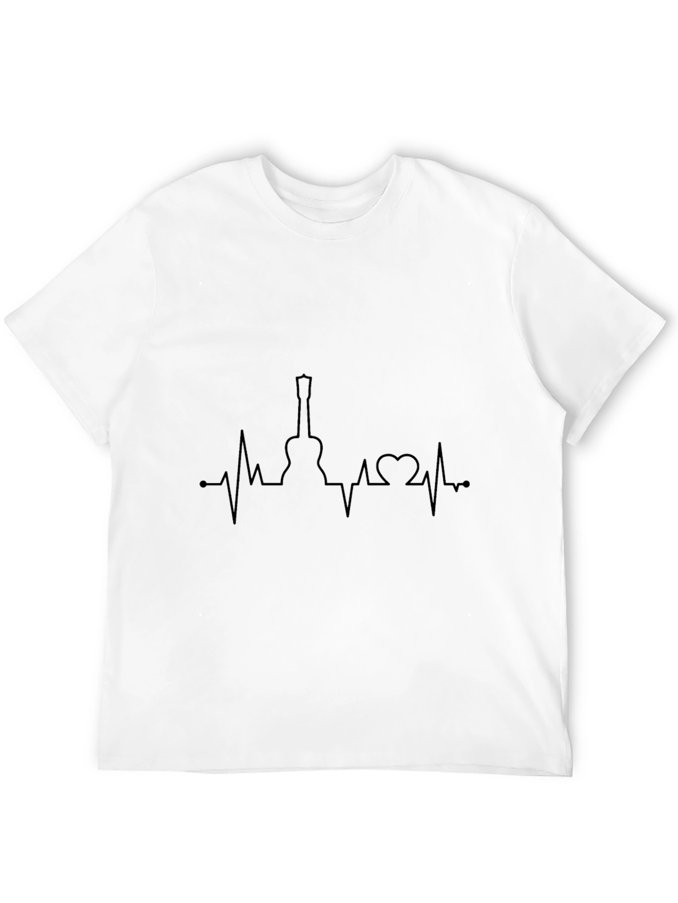 Guitar Heartbeat Graphic Tee - Black Crew Neck T-Shirt