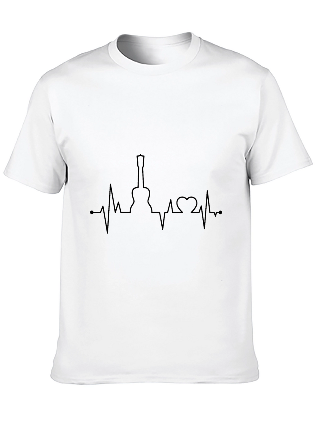 Guitar Heartbeat Graphic Tee - Black Crew Neck T-Shirt