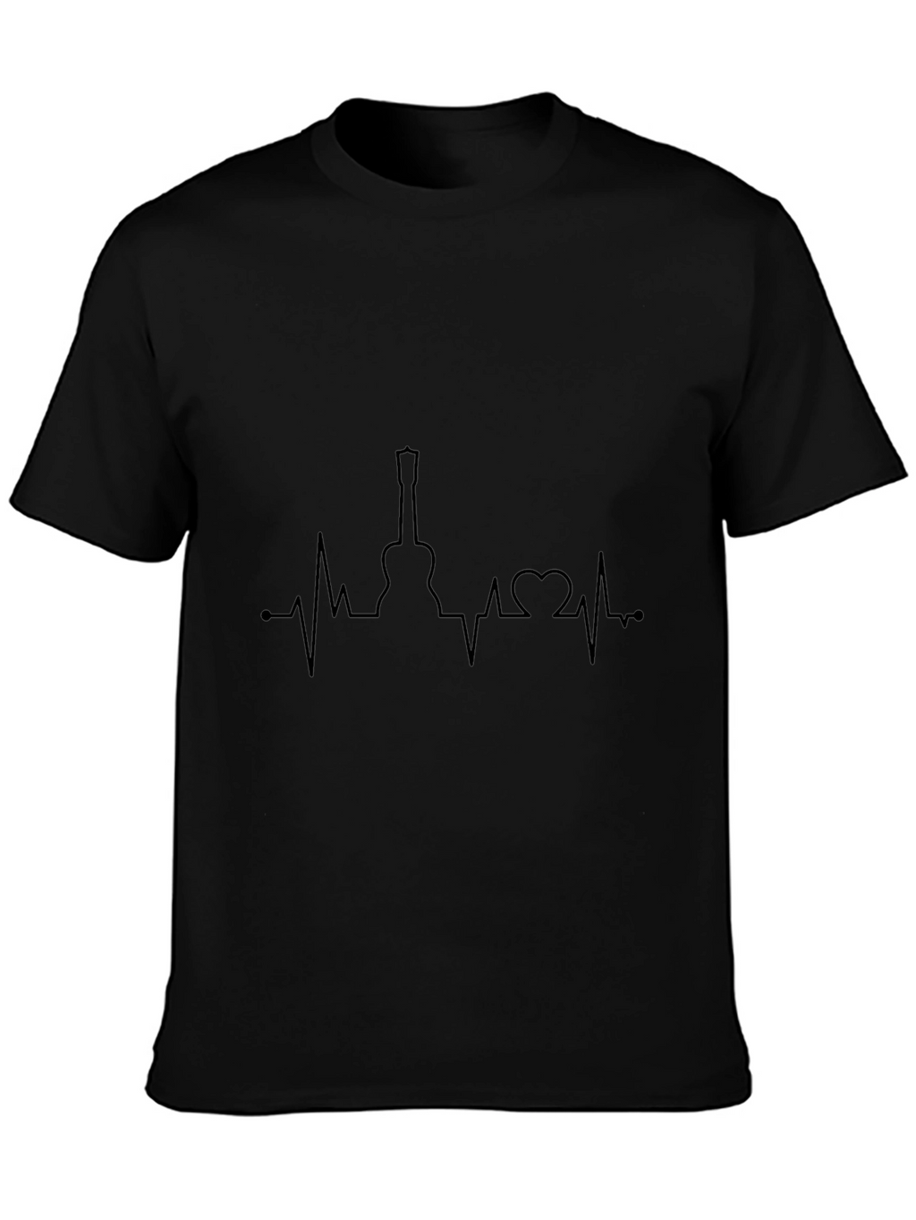 Guitar Heartbeat Graphic Tee - Black Crew Neck T-Shirt