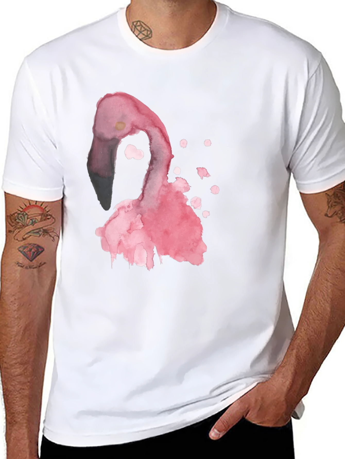 Watercolor Flamingo Graphic Black Tee