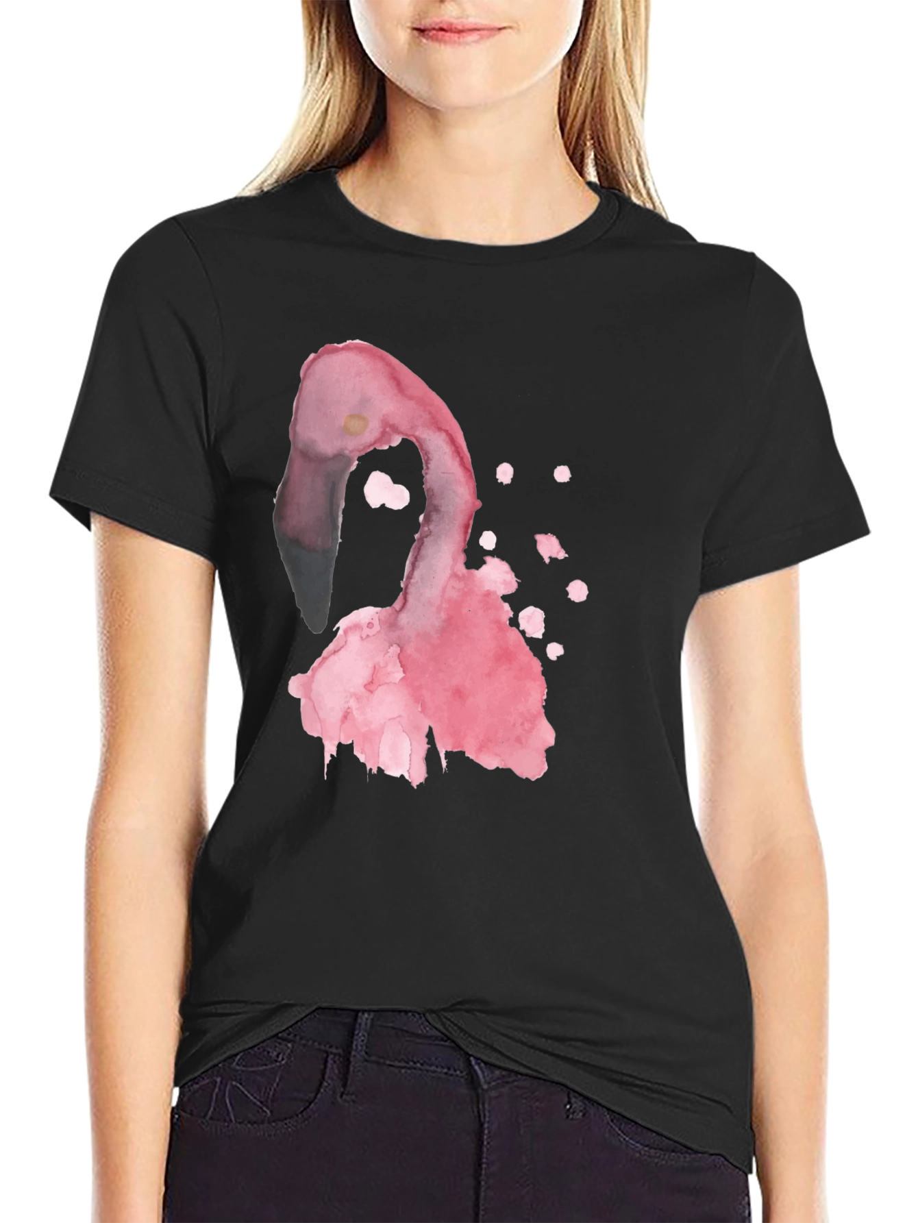 Watercolor Flamingo Graphic Black Tee