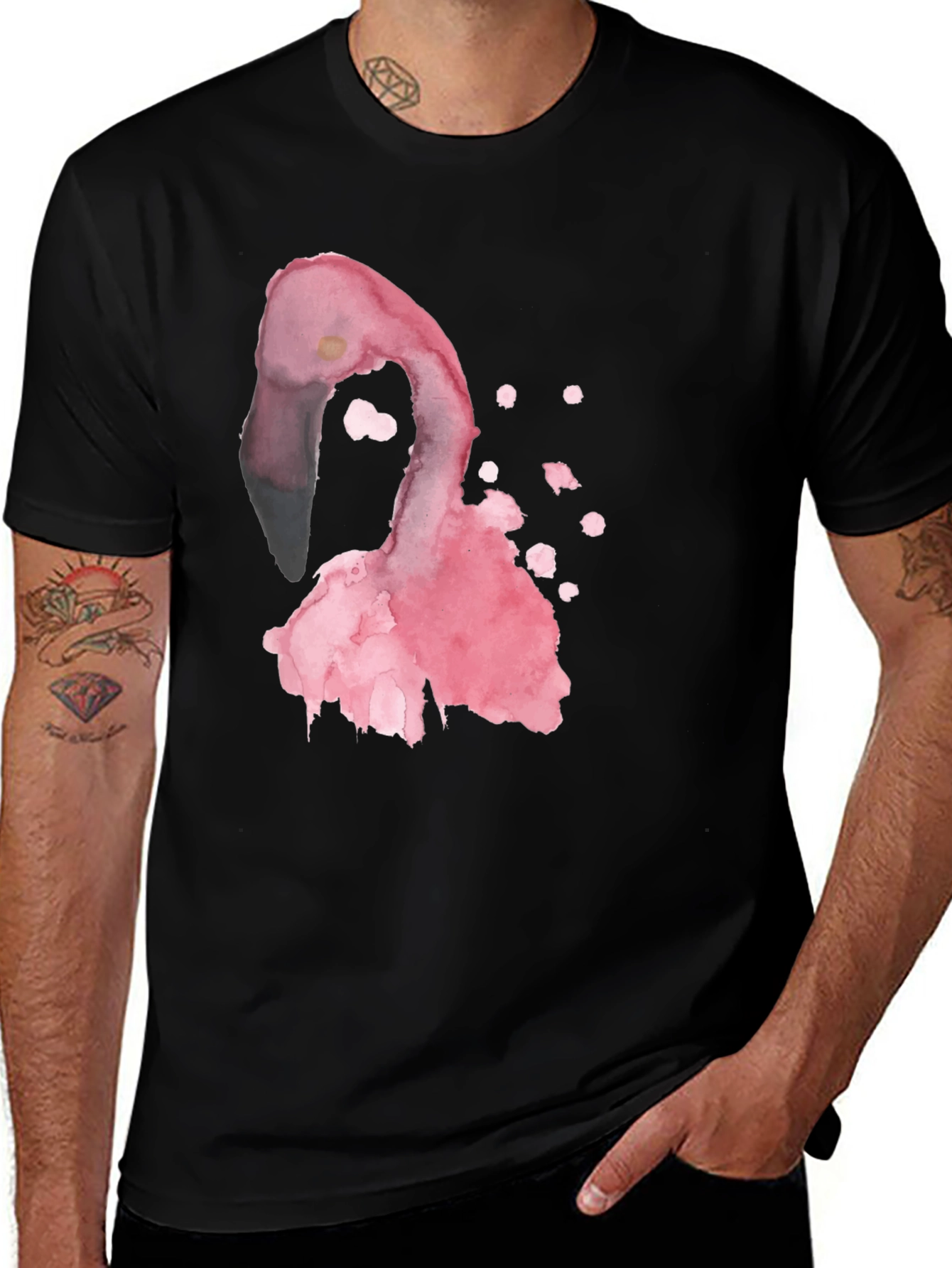 Watercolor Flamingo Graphic Black Tee