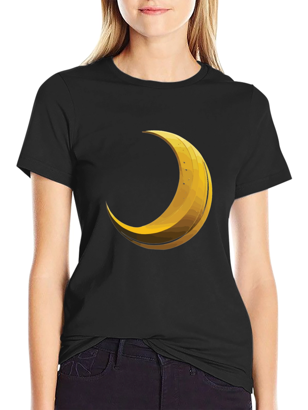 Crescent Moon Graphic Tee - Trendy Black T-Shirt