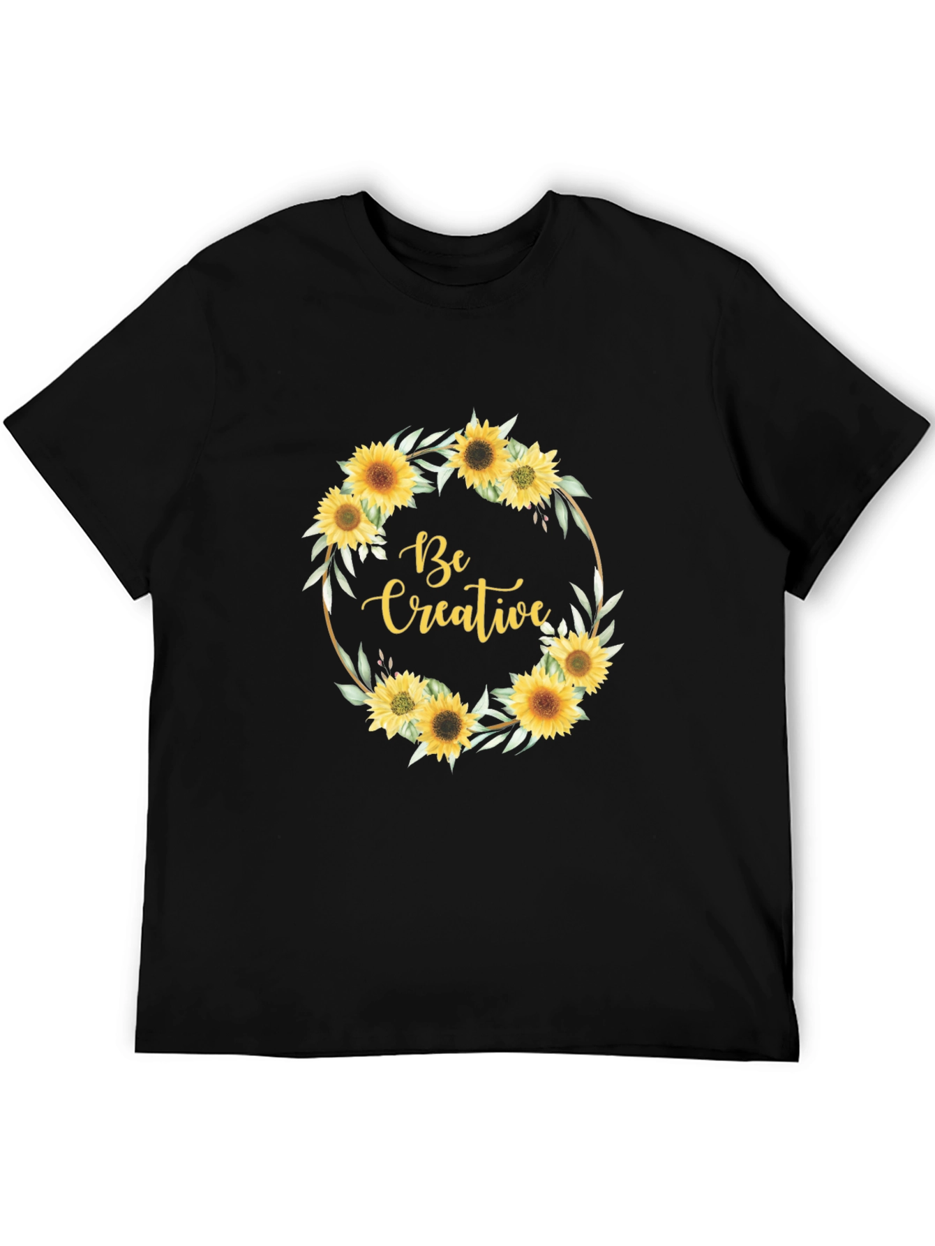 Sunflower Wreath Be Creative Black Tee