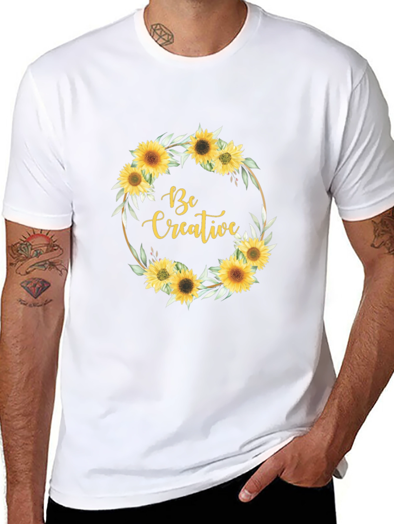 Sunflower Wreath Be Creative Black Tee