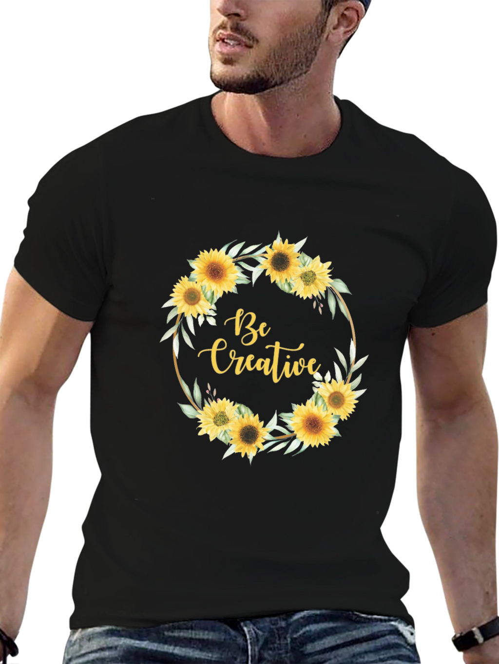 Sunflower Wreath Be Creative Black Tee