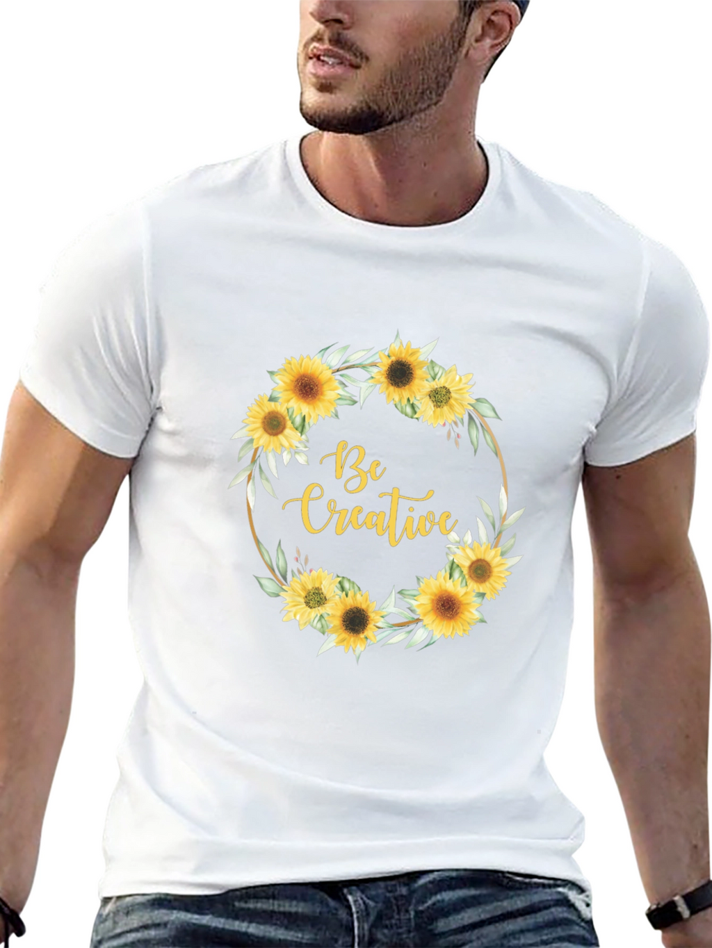 Sunflower Wreath Be Creative Black Tee