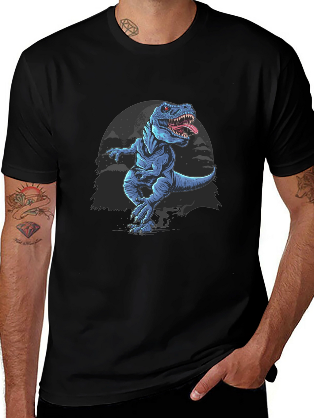 Dinosaur Graphic Tee - Black Cotton T-Shirt