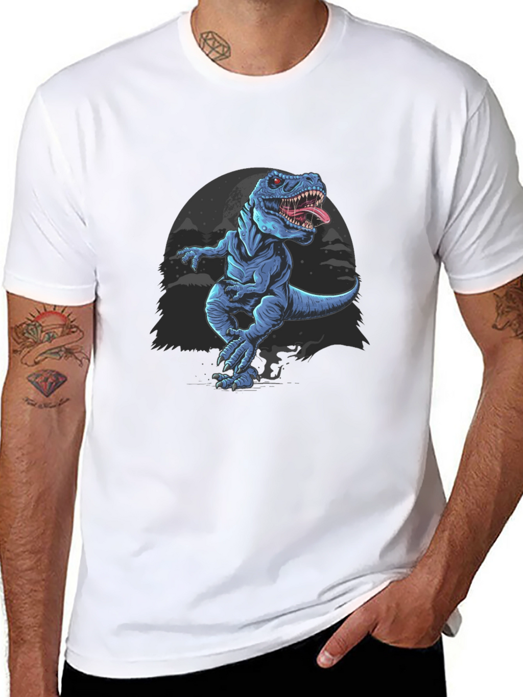 Dinosaur Graphic Tee - Black Cotton T-Shirt