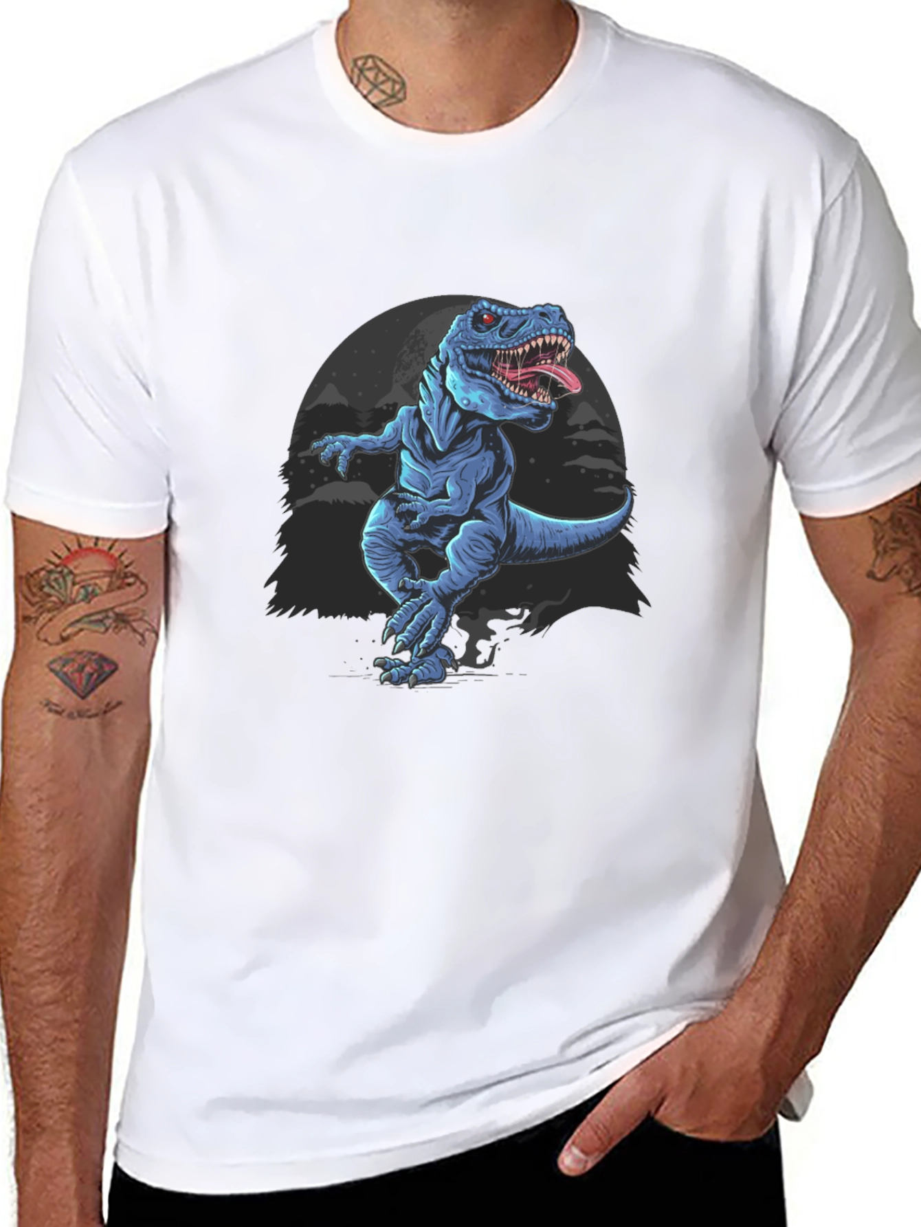 Dinosaur Graphic Tee - Black Cotton T-Shirt