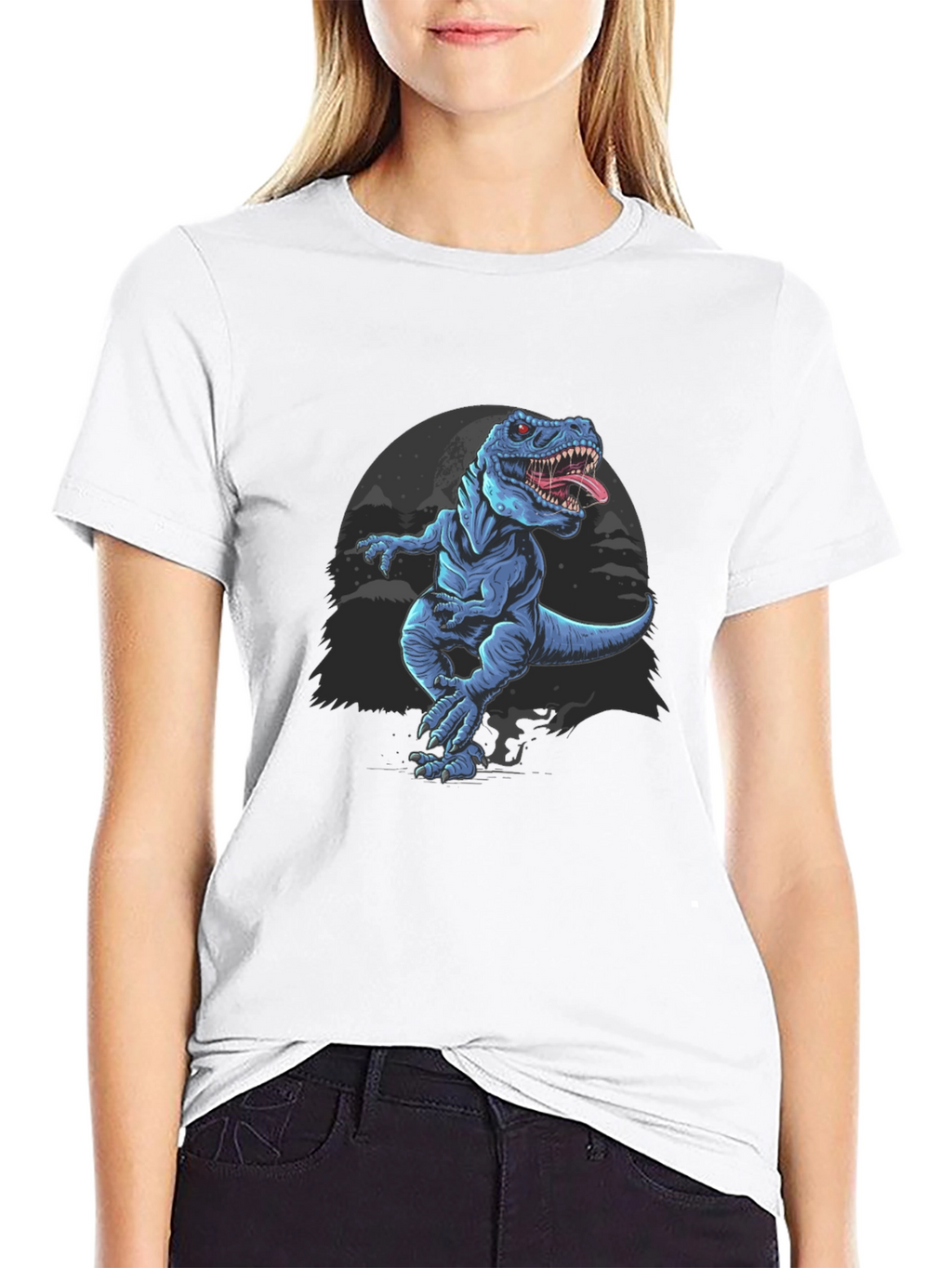 Dinosaur Graphic Tee - Black Cotton T-Shirt