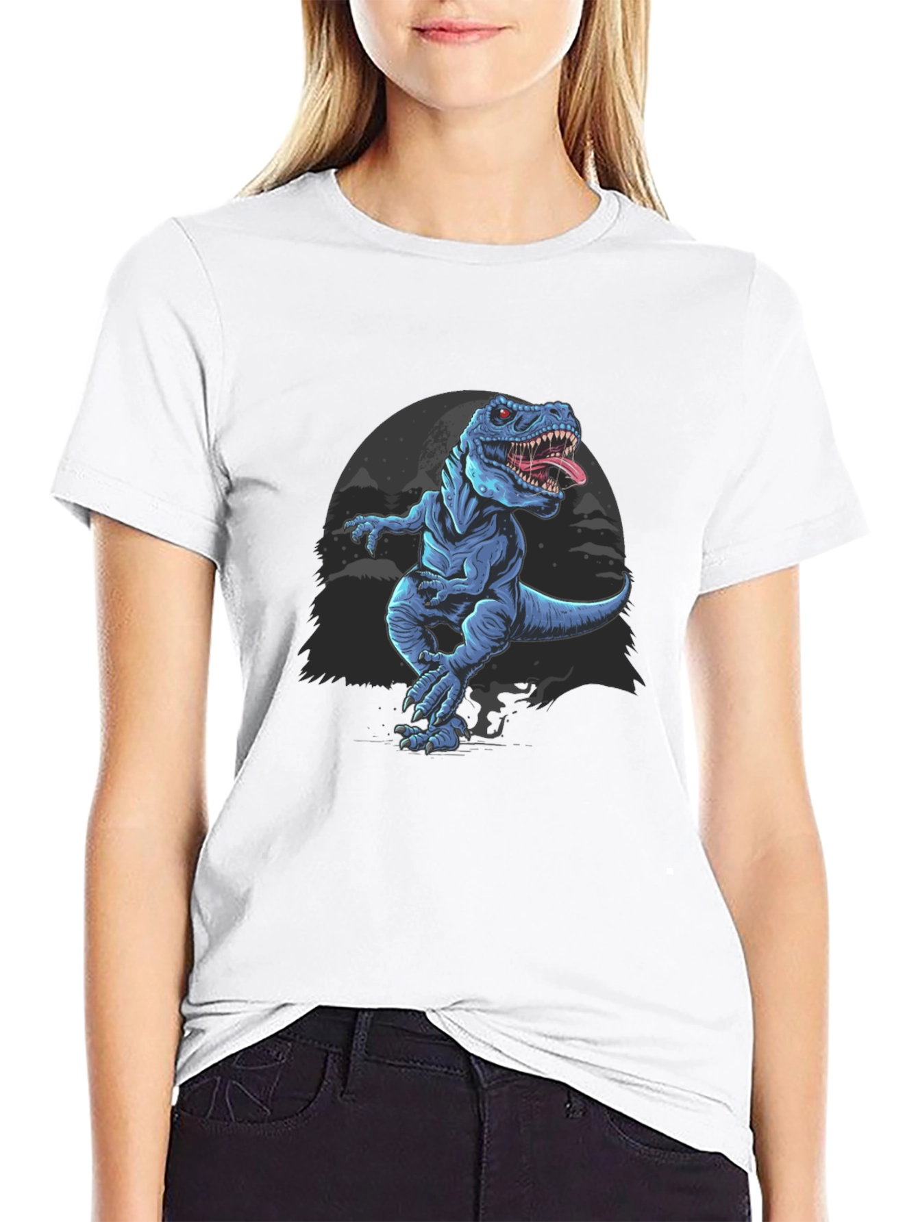 Dinosaur Graphic Tee - Black Cotton T-Shirt