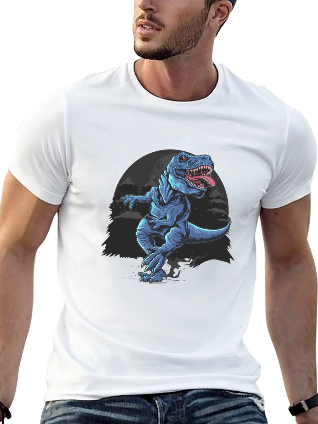 Dinosaur Graphic Tee - Black Cotton T-Shirt