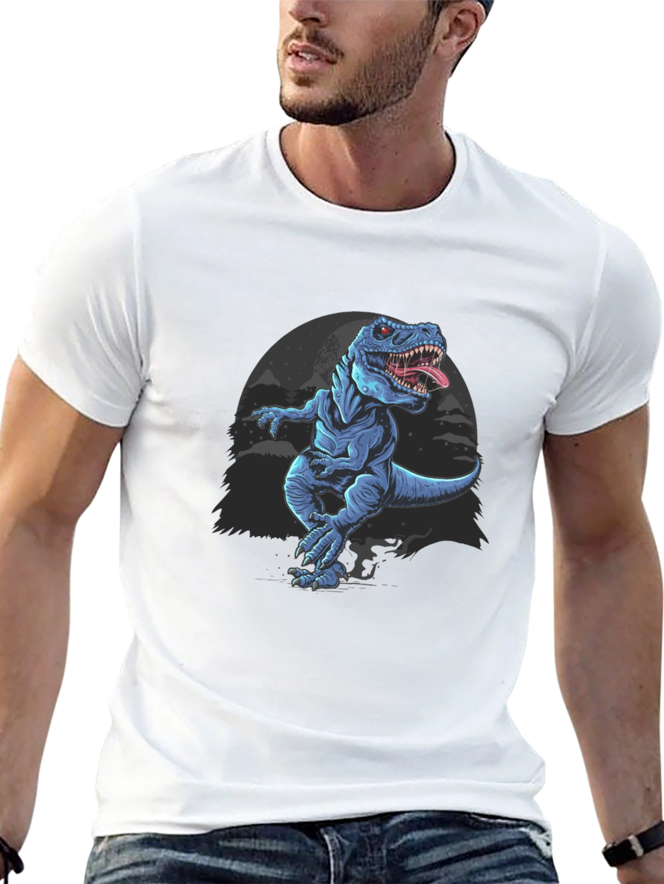 Dinosaur Graphic Tee - Black Cotton T-Shirt