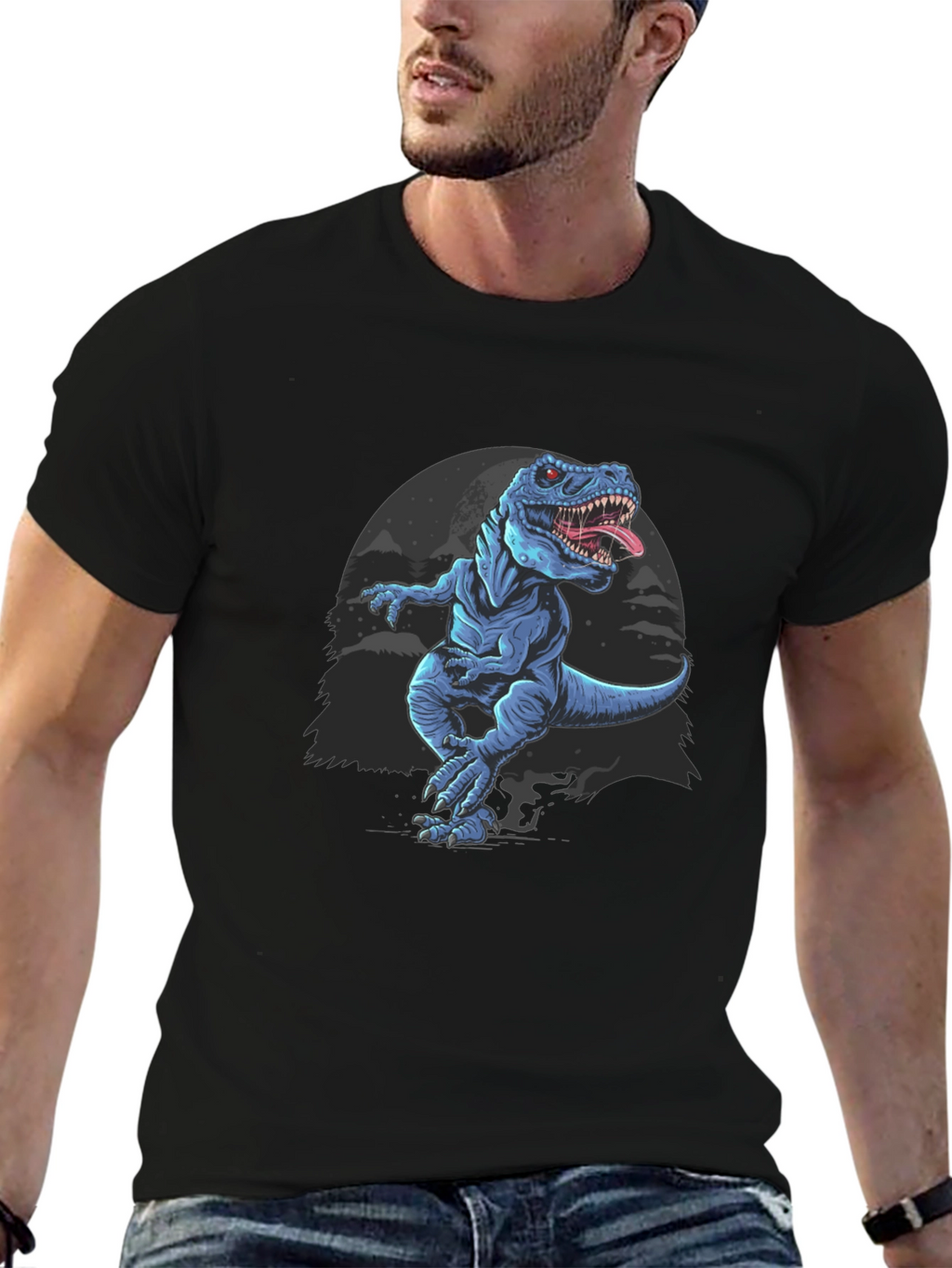 Dinosaur Graphic Tee - Black Cotton T-Shirt