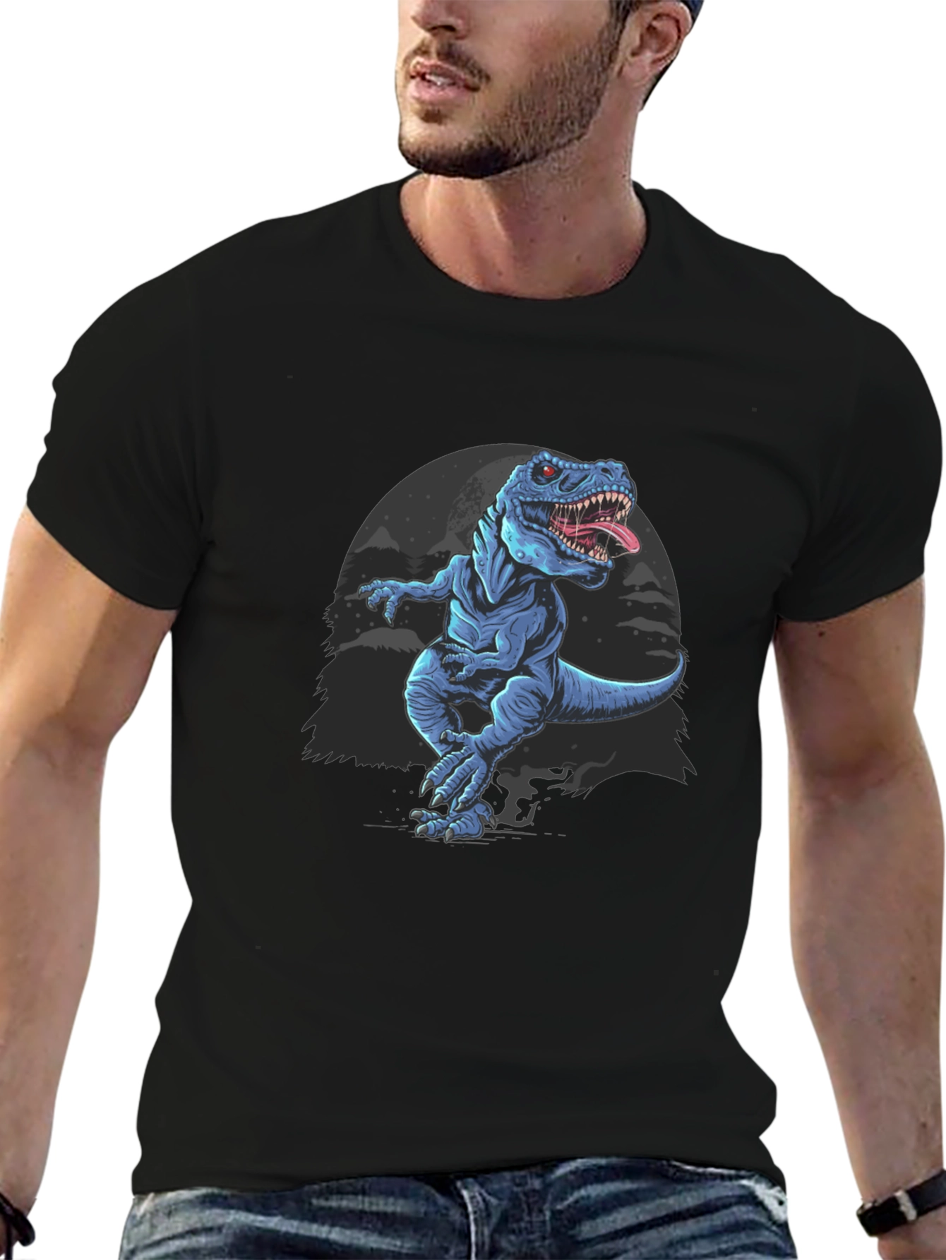Dinosaur Graphic Tee - Black Cotton T-Shirt