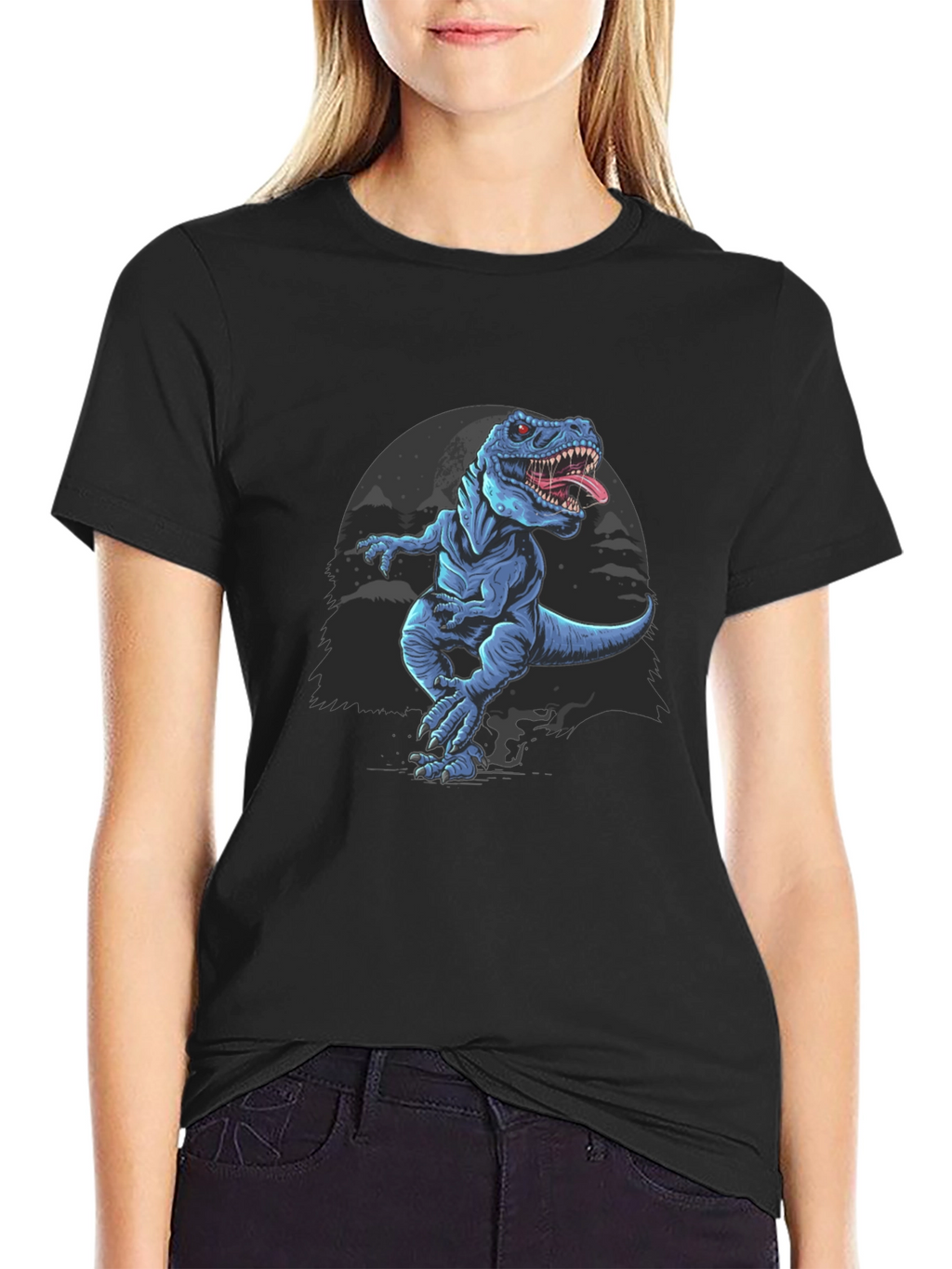 Dinosaur Graphic Tee - Black Cotton T-Shirt