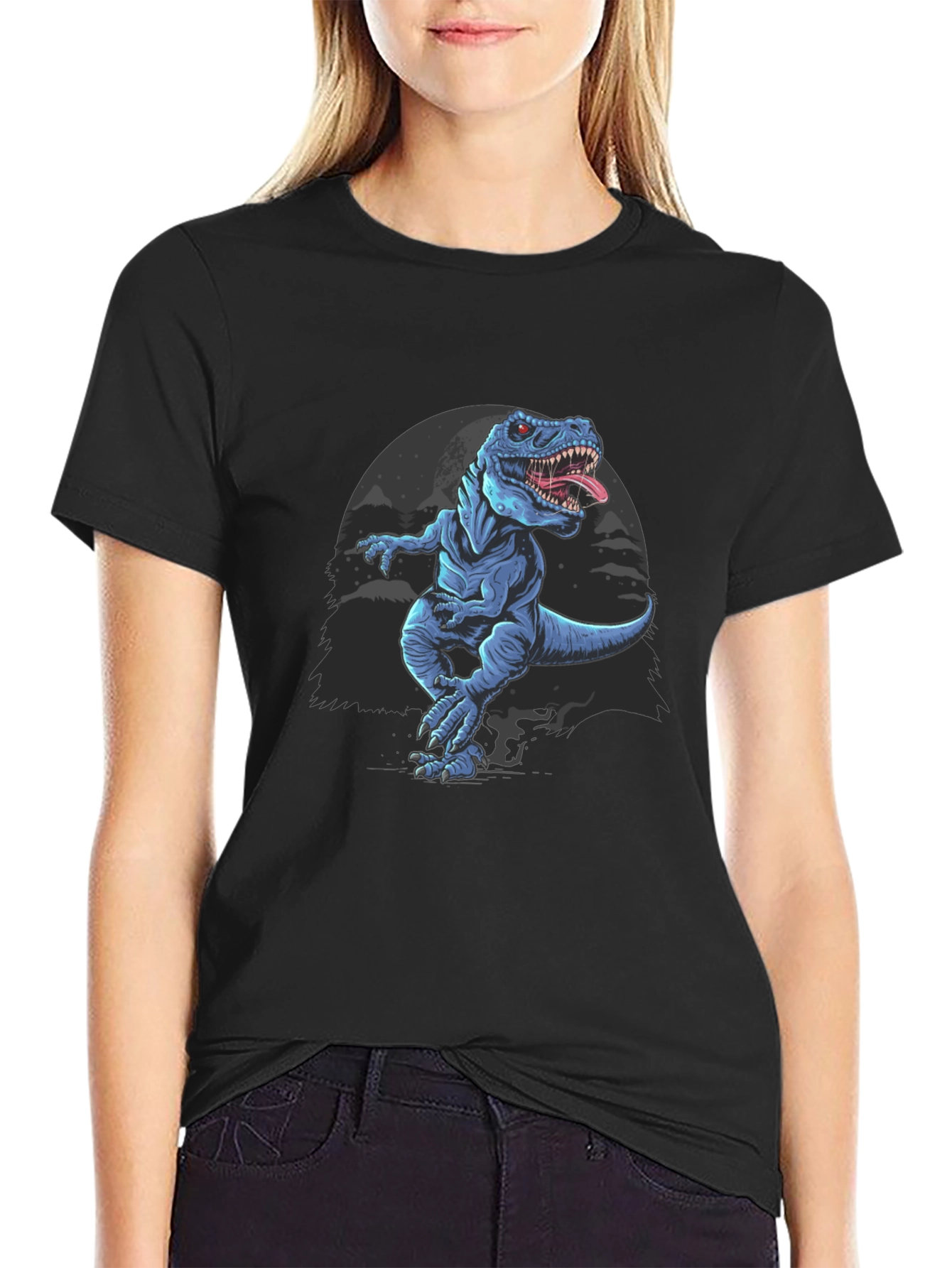 Dinosaur Graphic Tee - Black Cotton T-Shirt