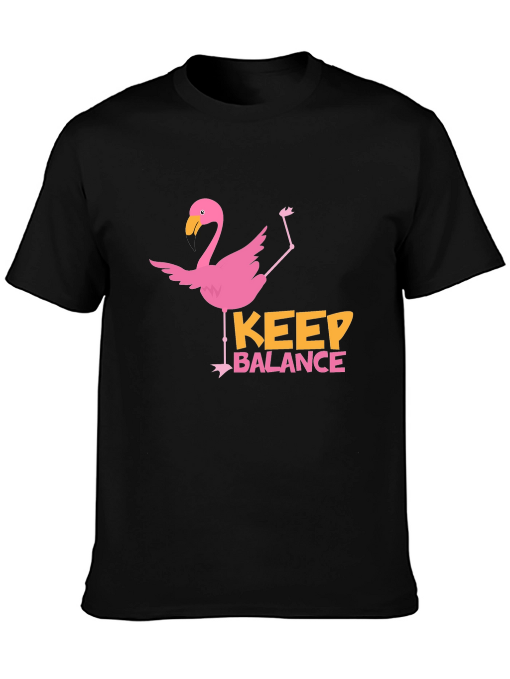 Flamingo Keep Balance Graphic Black T-Shirt