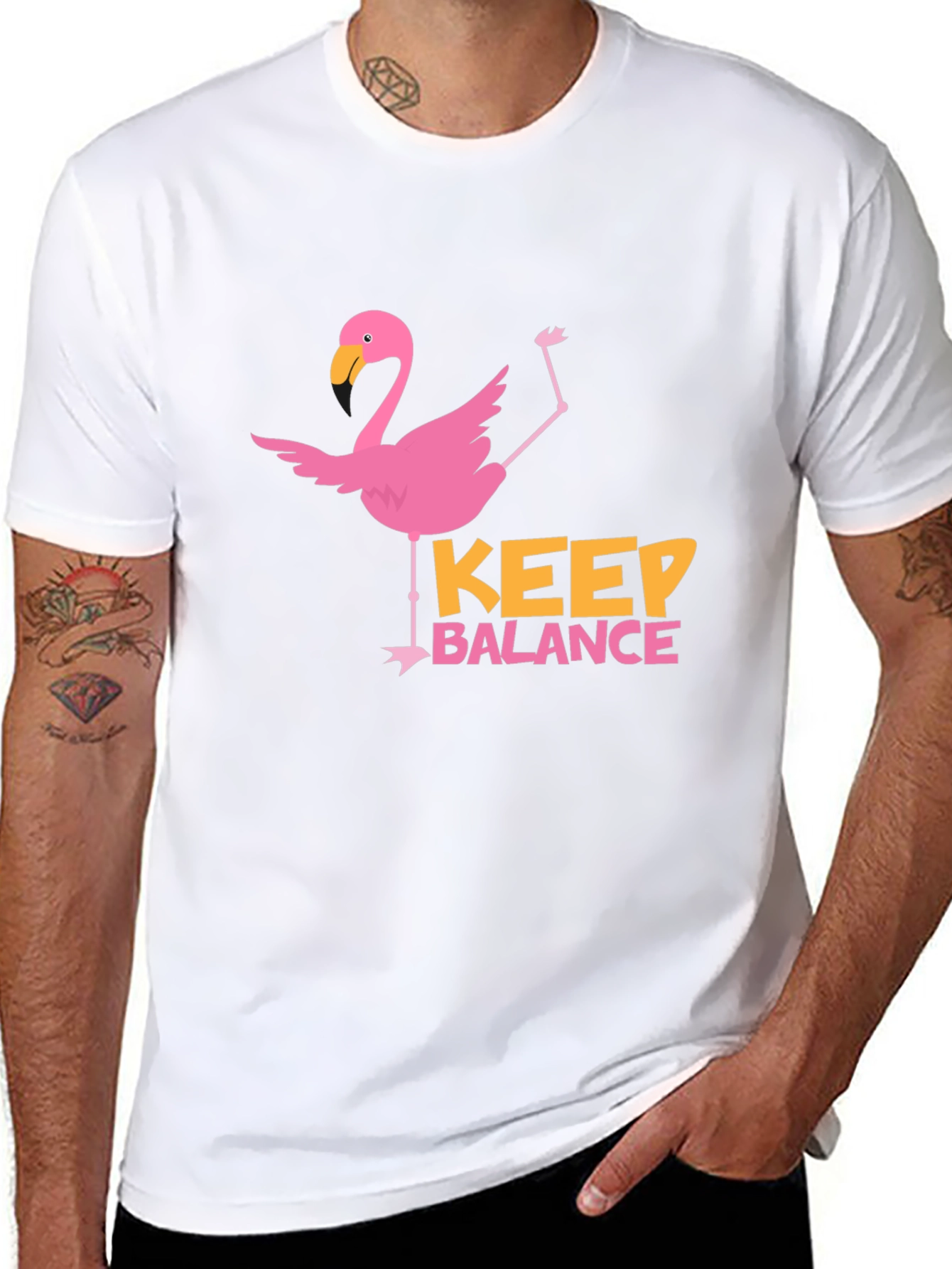 Flamingo Keep Balance Graphic Black T-Shirt