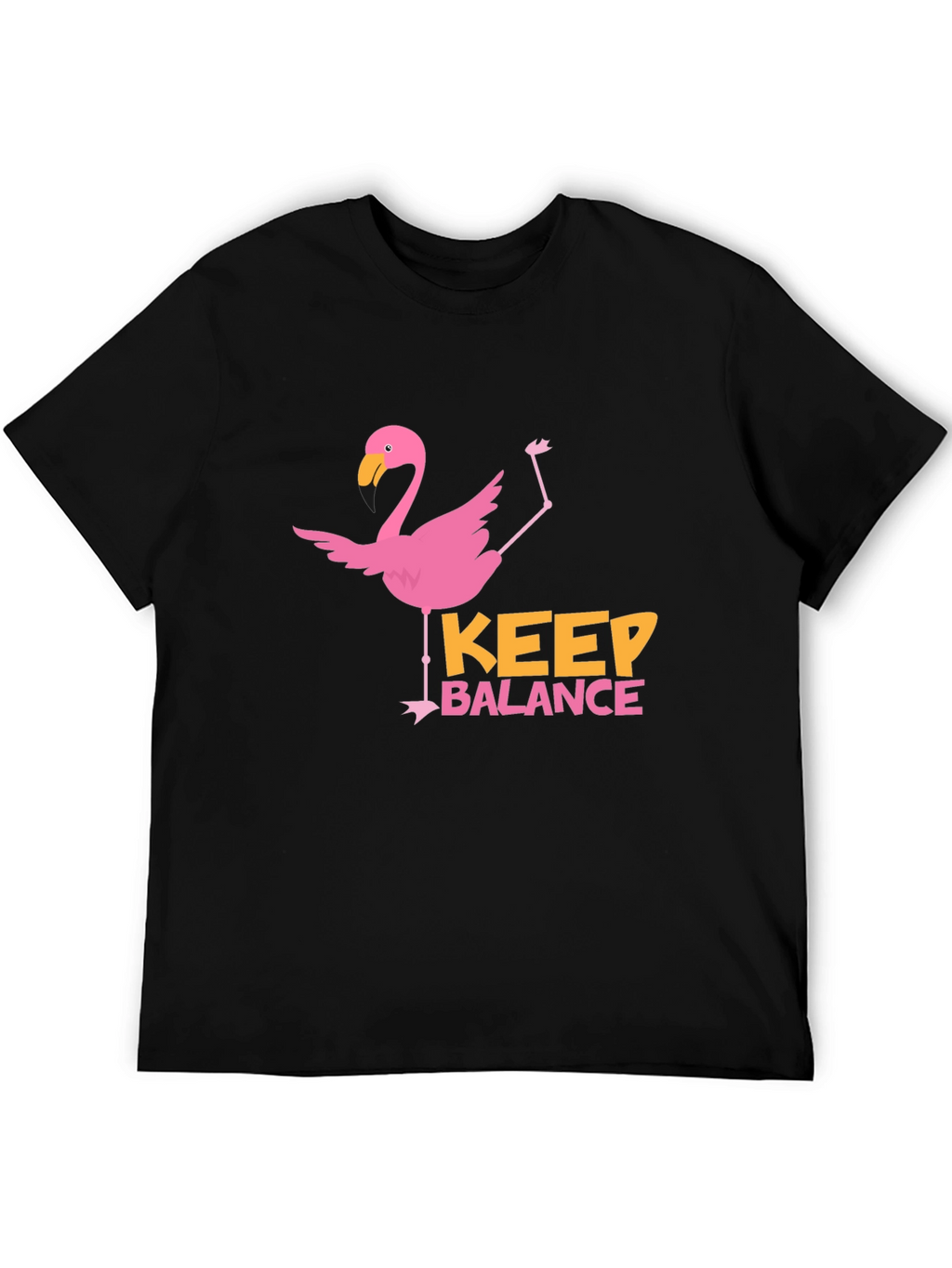 Flamingo Keep Balance Graphic Black T-Shirt