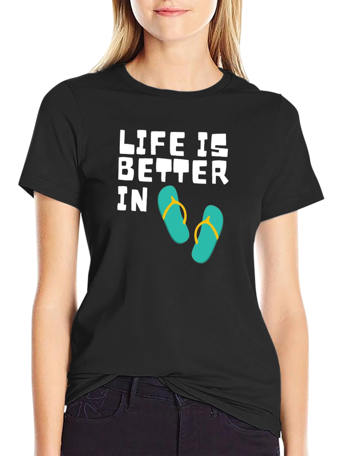 Life is Better In Flip Flops Black T-Shirt