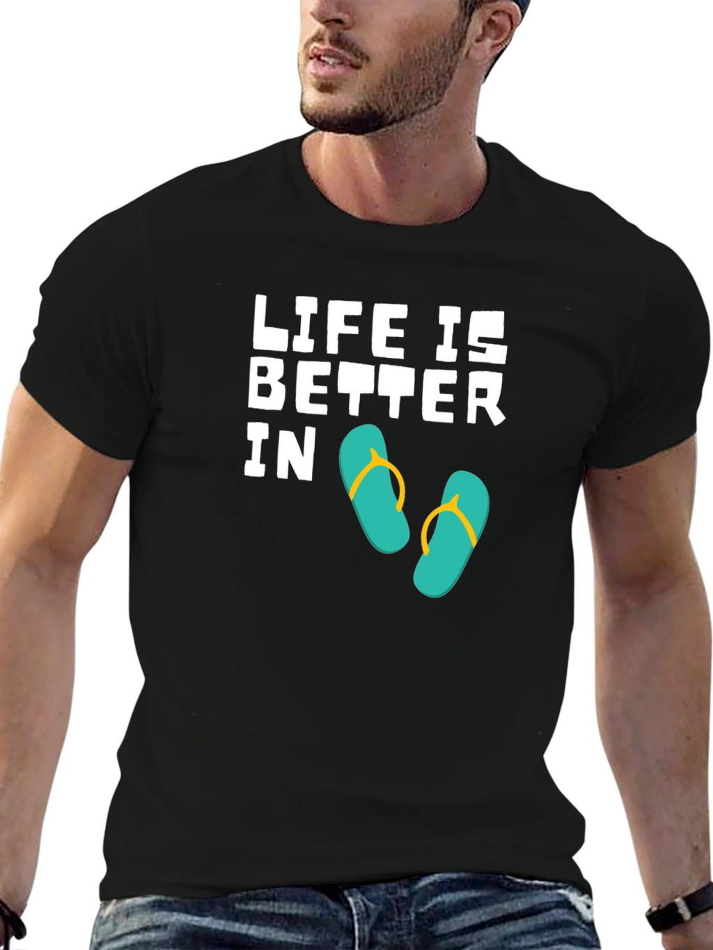 Life is Better In Flip Flops Black T-Shirt