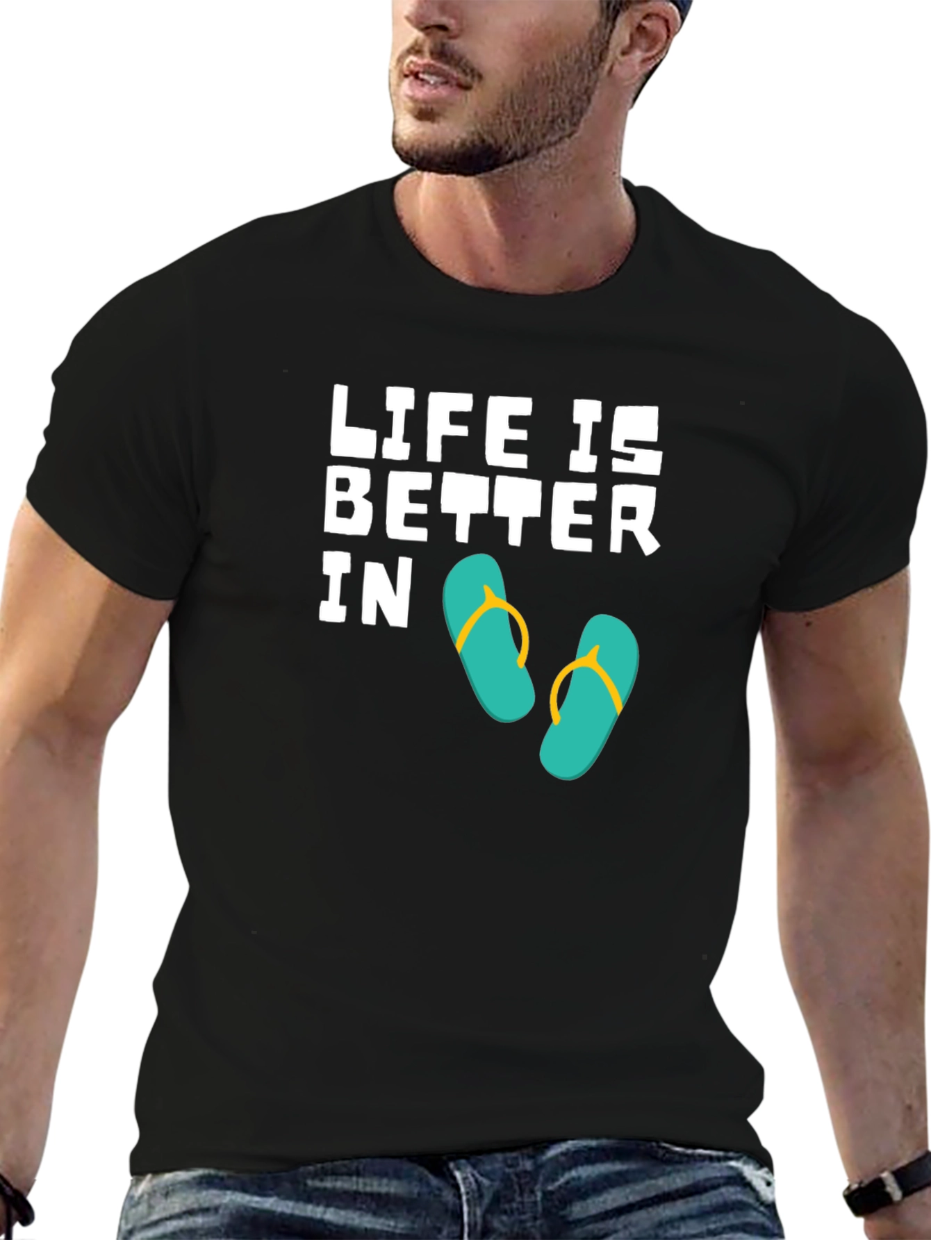 Life is Better In Flip Flops Black T-Shirt