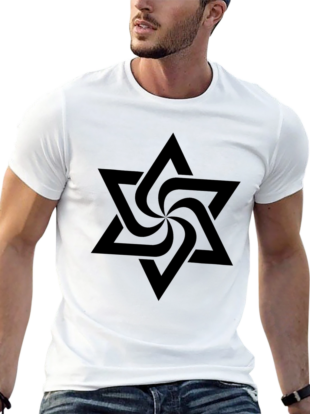 Black Geometric Star Graphic T-Shirt