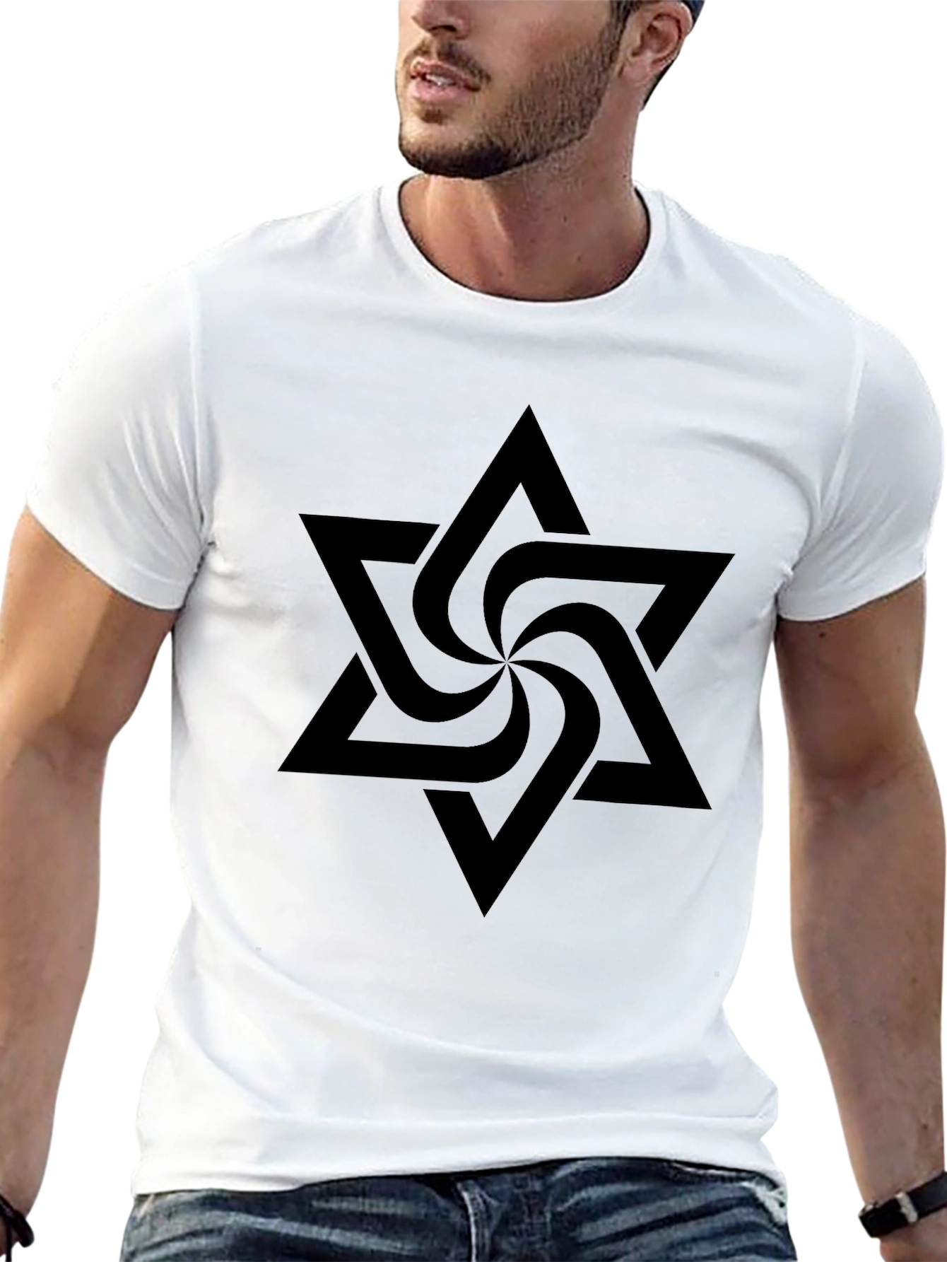 Black Geometric Star Graphic T-Shirt