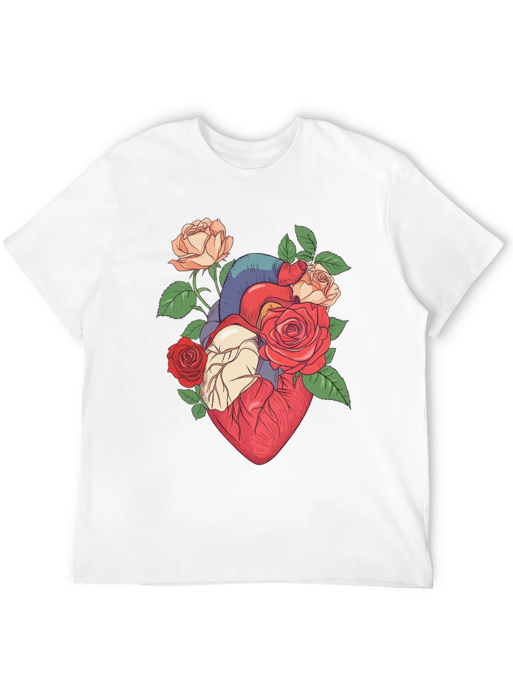 Floral Heart Print Black T-Shirt