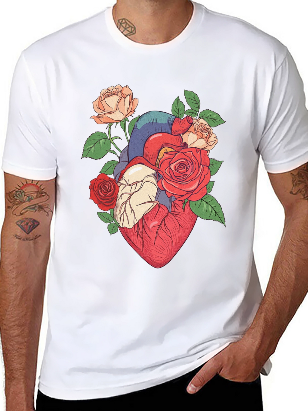 Floral Heart Print Black T-Shirt