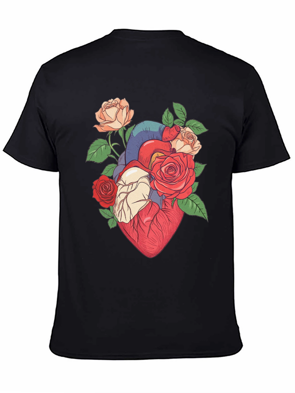 Floral Heart Print Black T-Shirt