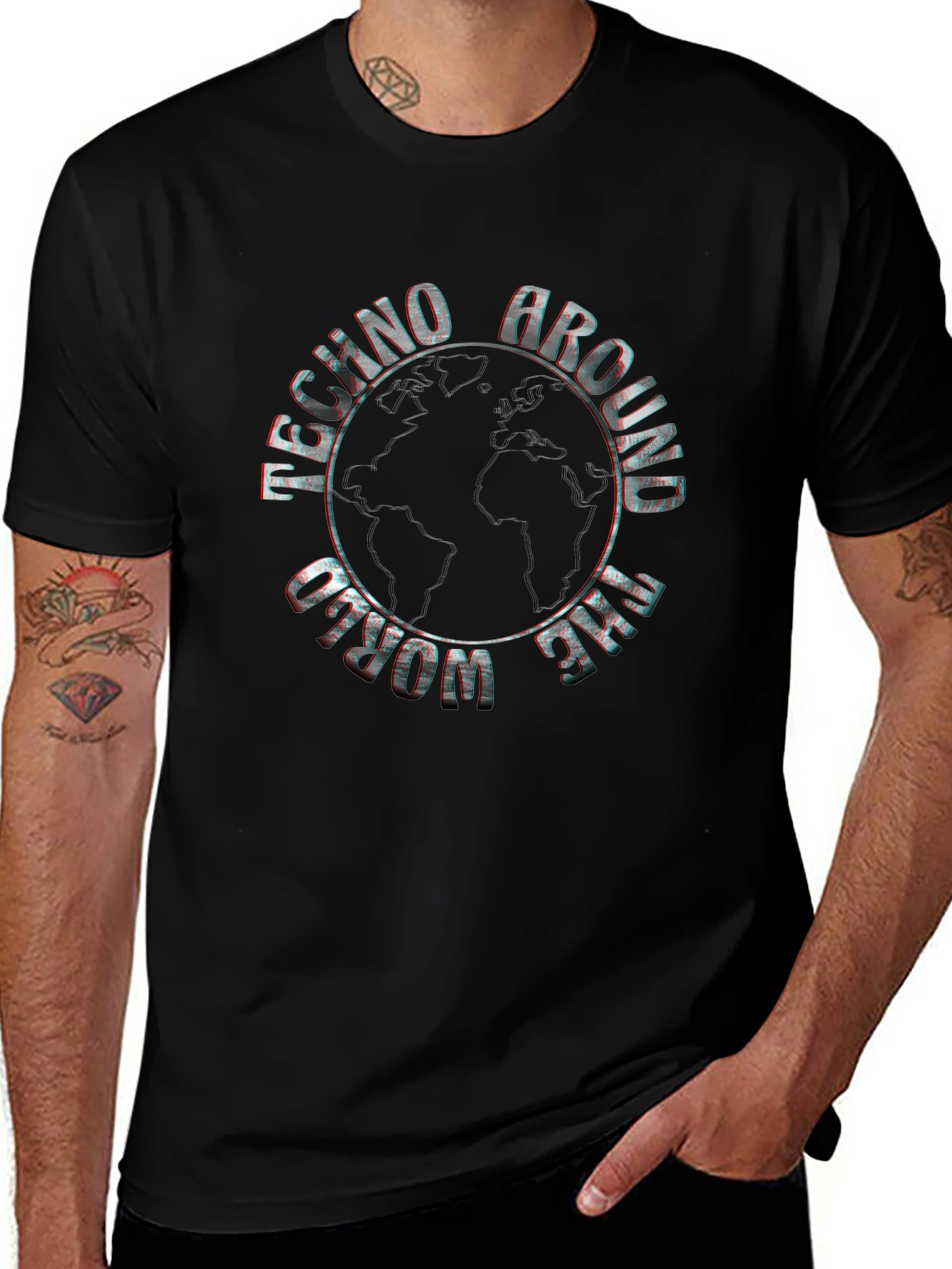 Techno Around The World Black Graphic Tee