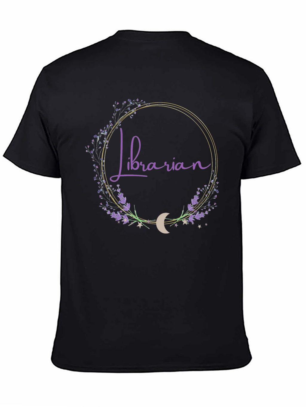 Librarian Floral Crescent Moon Black T-Shirt