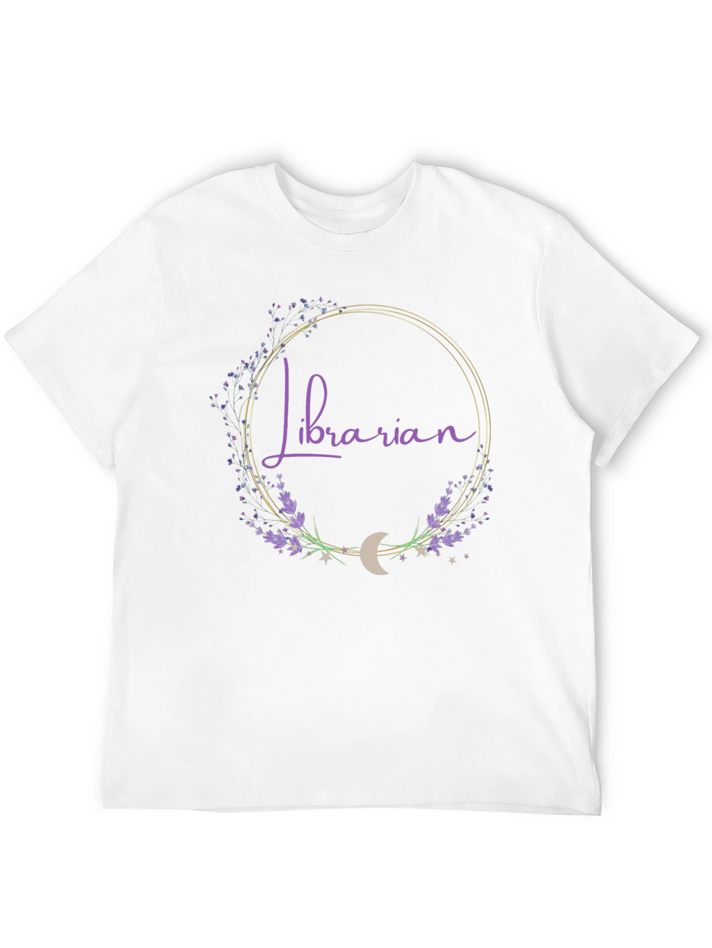 Librarian Floral Crescent Moon Black T-Shirt