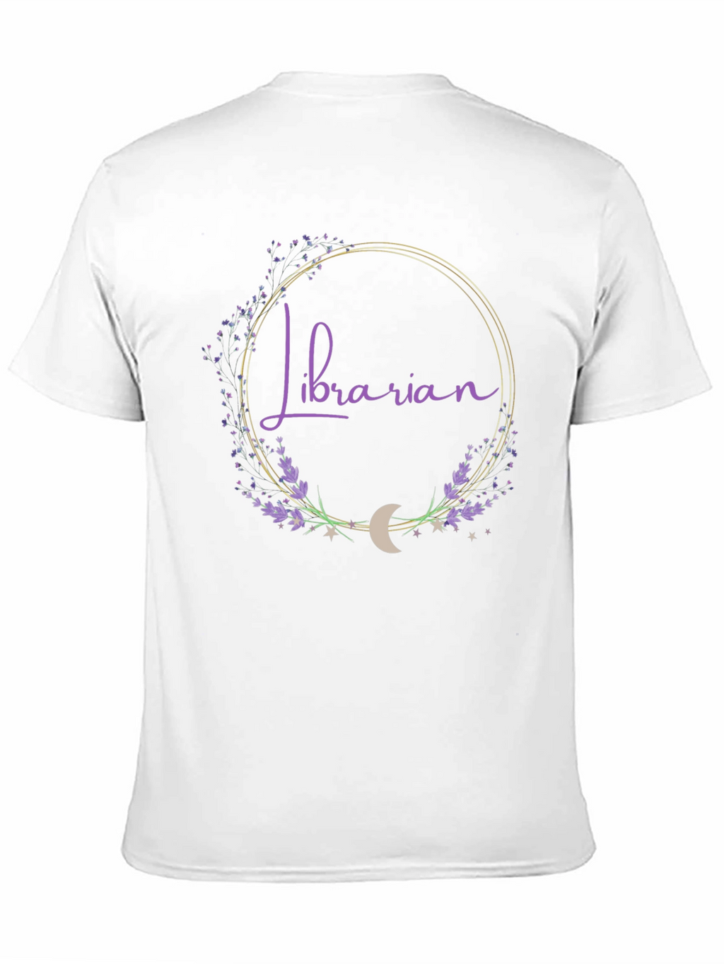 Librarian Floral Crescent Moon Black T-Shirt