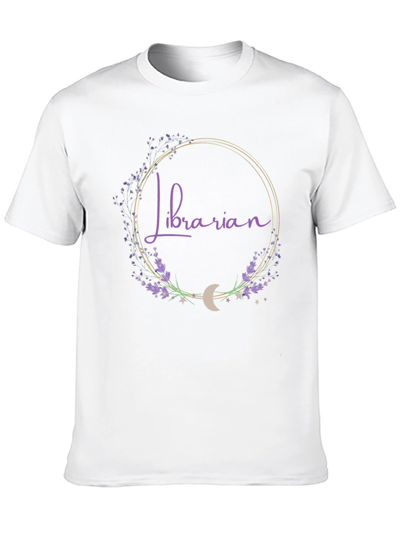 Librarian Floral Crescent Moon Black T-Shirt