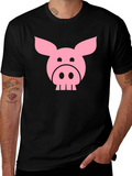 Funny Pig Face Graphic T-Shirt - Black