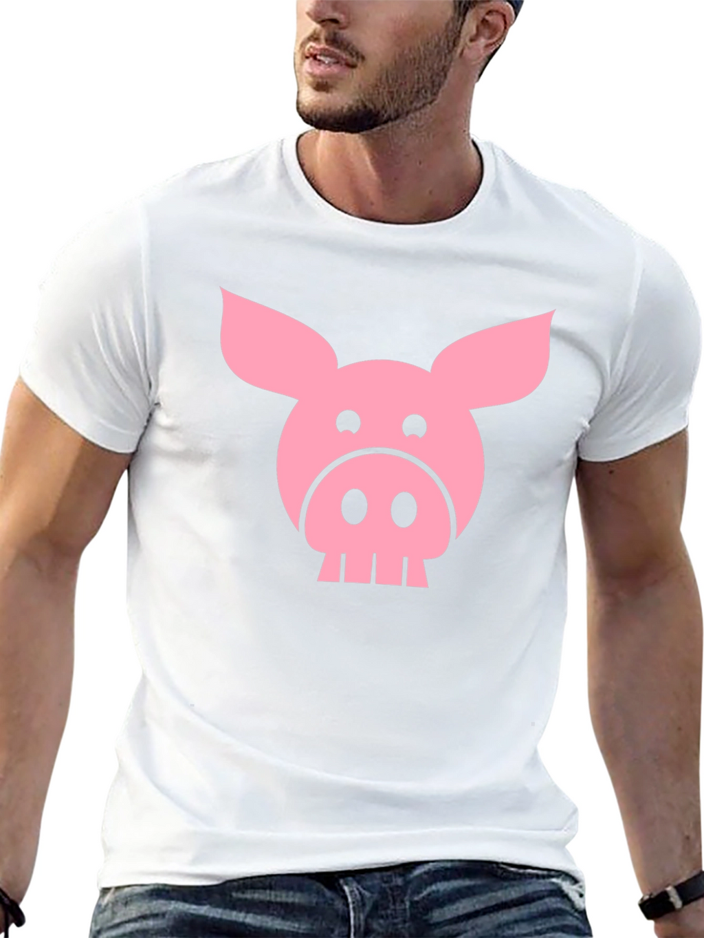 Funny Pig Face Graphic T-Shirt - Black
