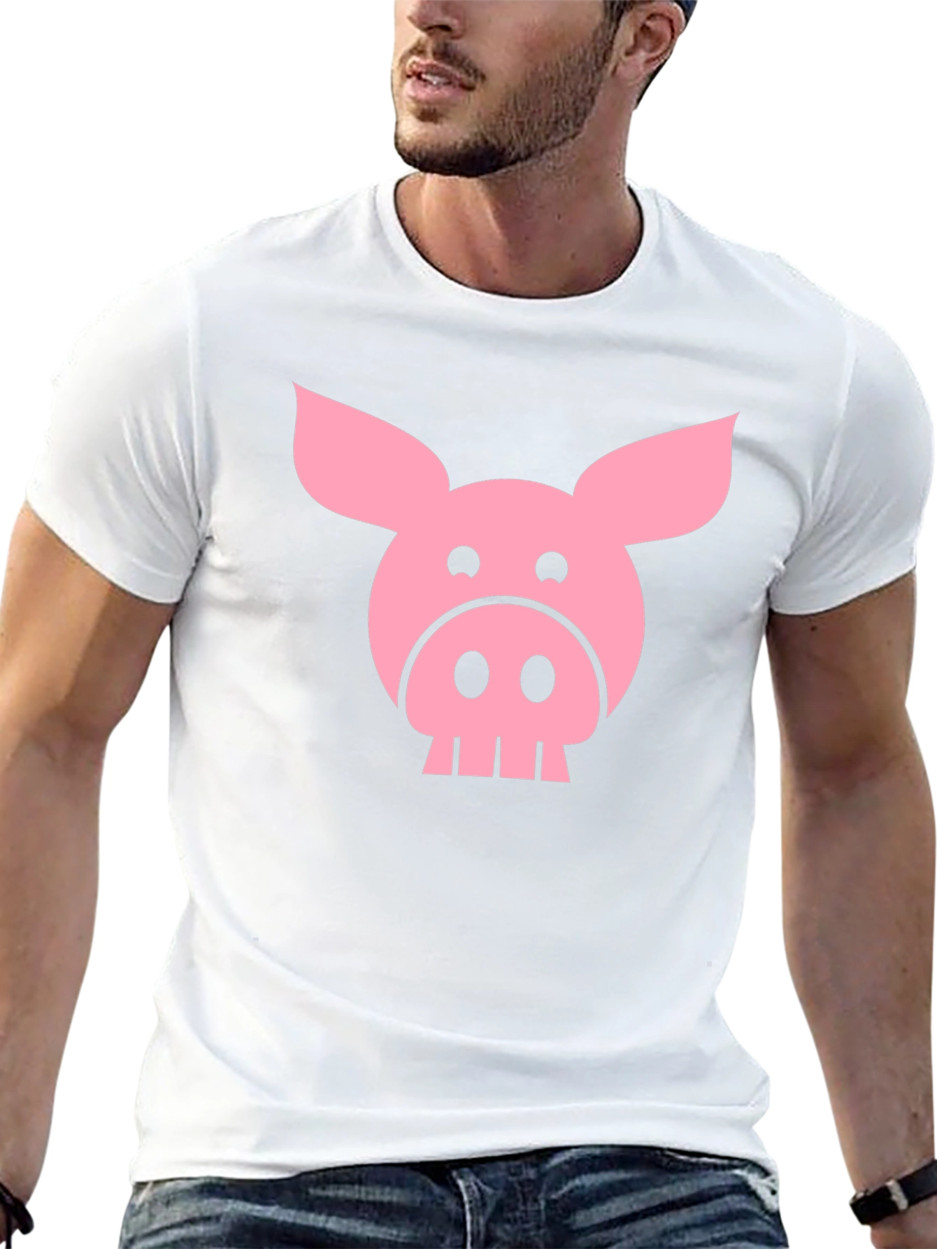 Funny Pig Face Graphic T-Shirt - Black